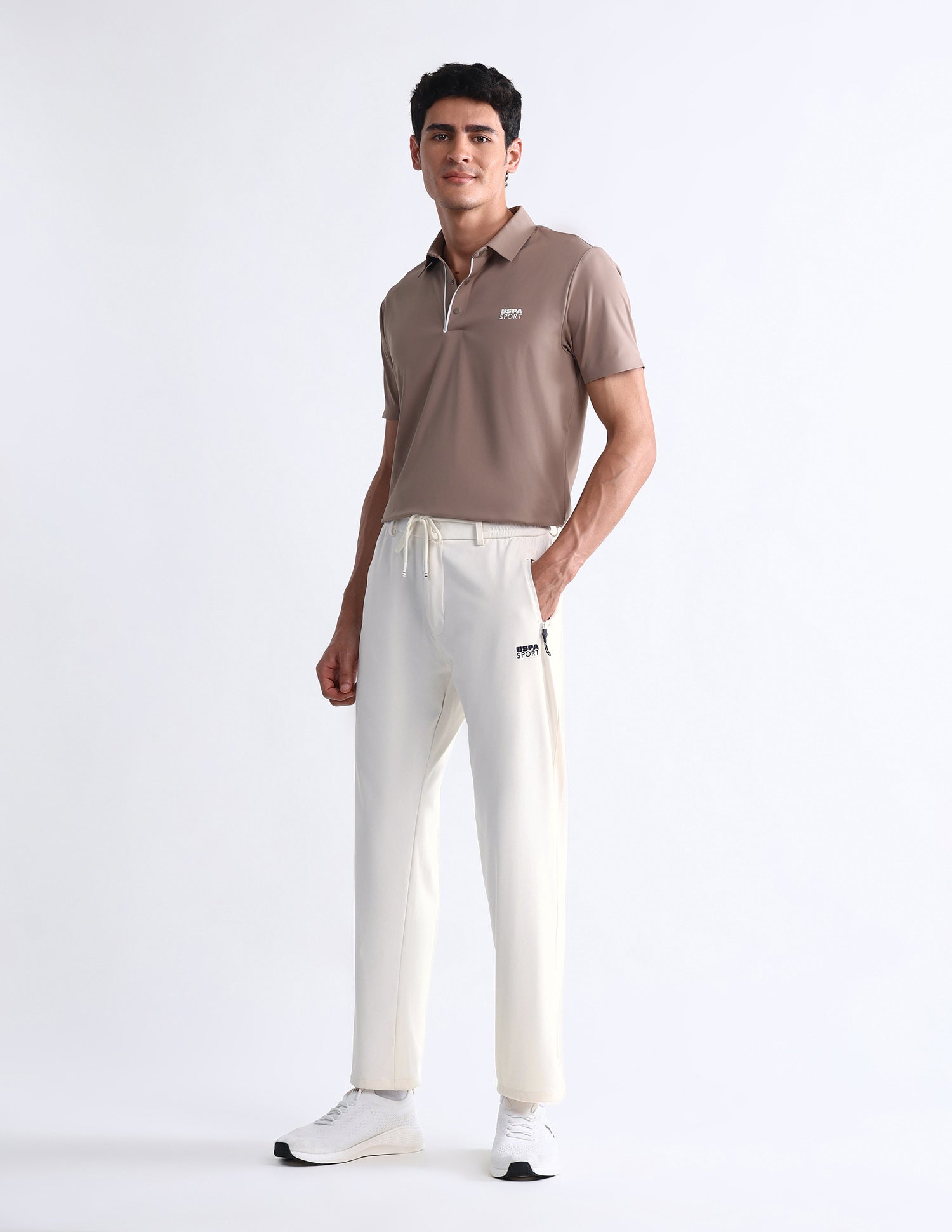 Mid Rise Solid Active Track Pants White - U.S. Polo Assn. India | Large