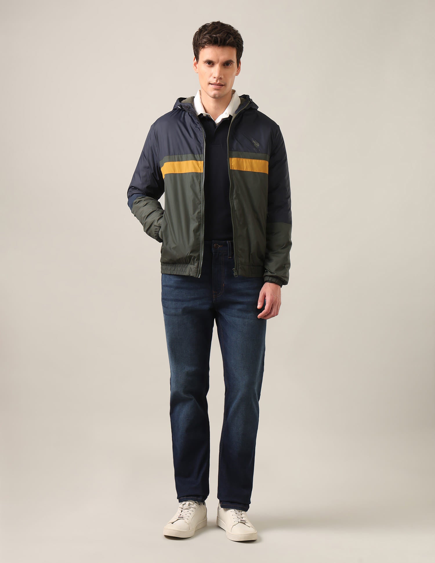 Colour Block Hooded Jacket Olive - U.S. Polo Assn. India | Large
