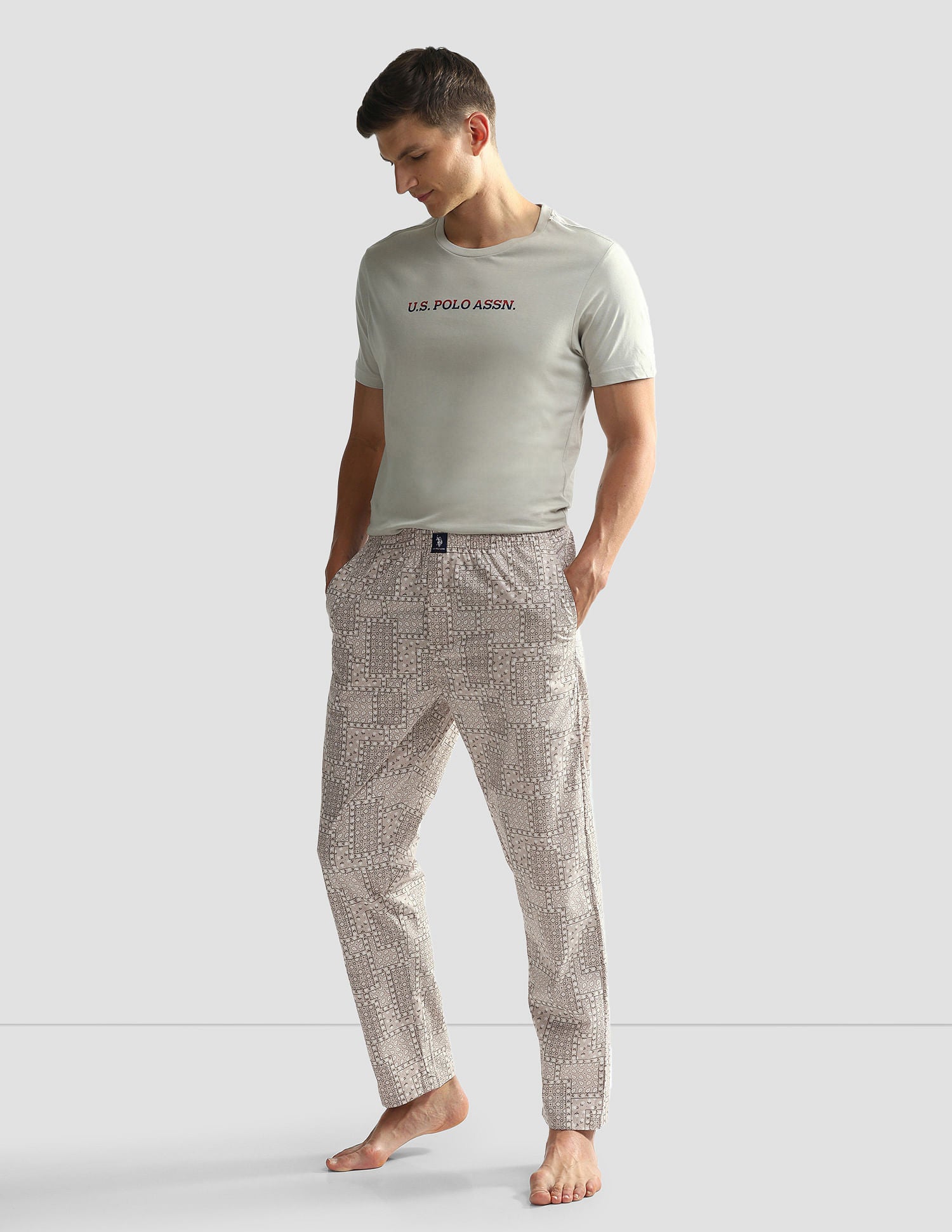 Mid Rise Printed OELP7 Lounge Track Pants - Pack Of 1 Mushroom - U.S. POLO ASSN. | Large