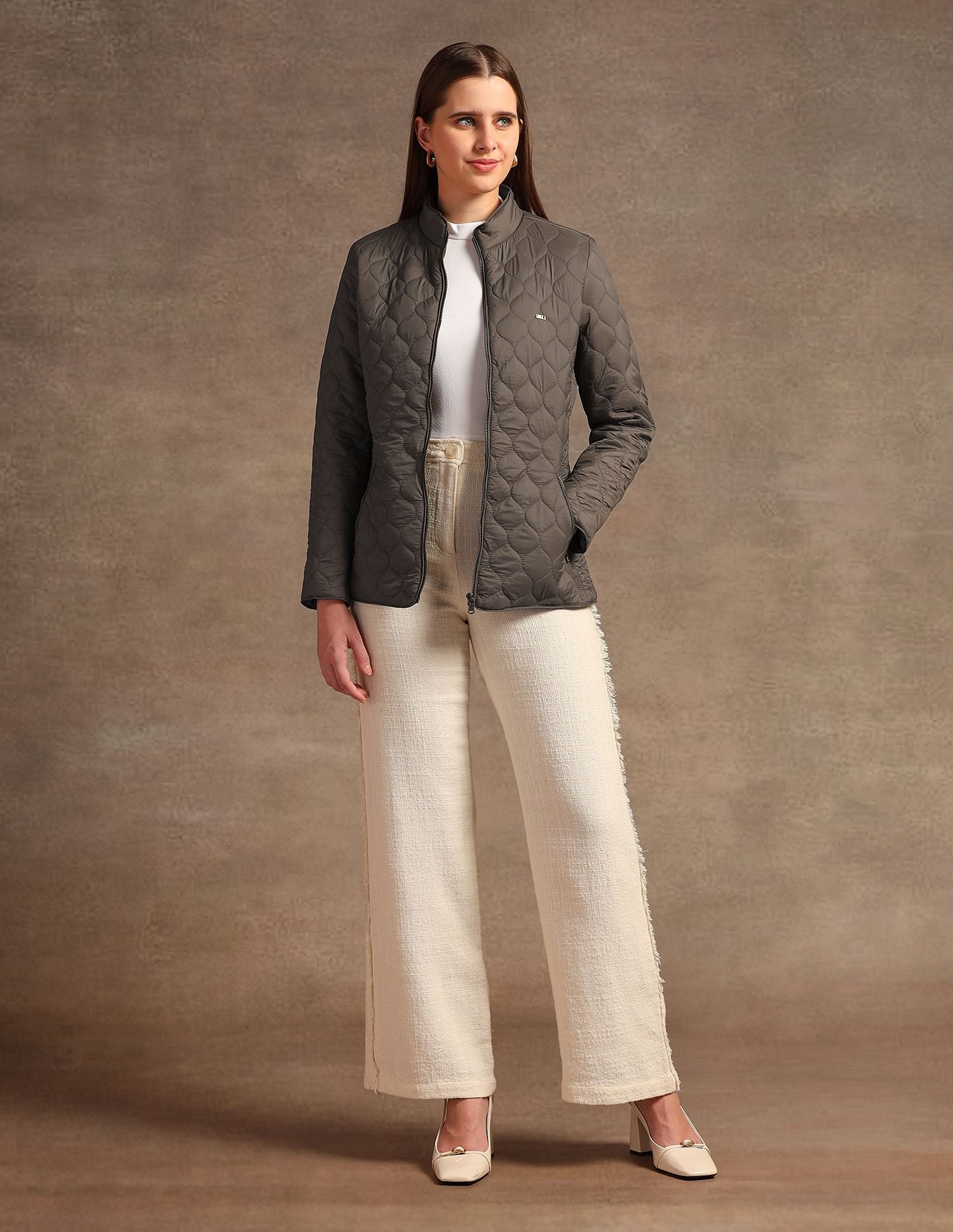 Stand Collar Quilted Jacket Brown - U.S. POLO ASSN. | Large