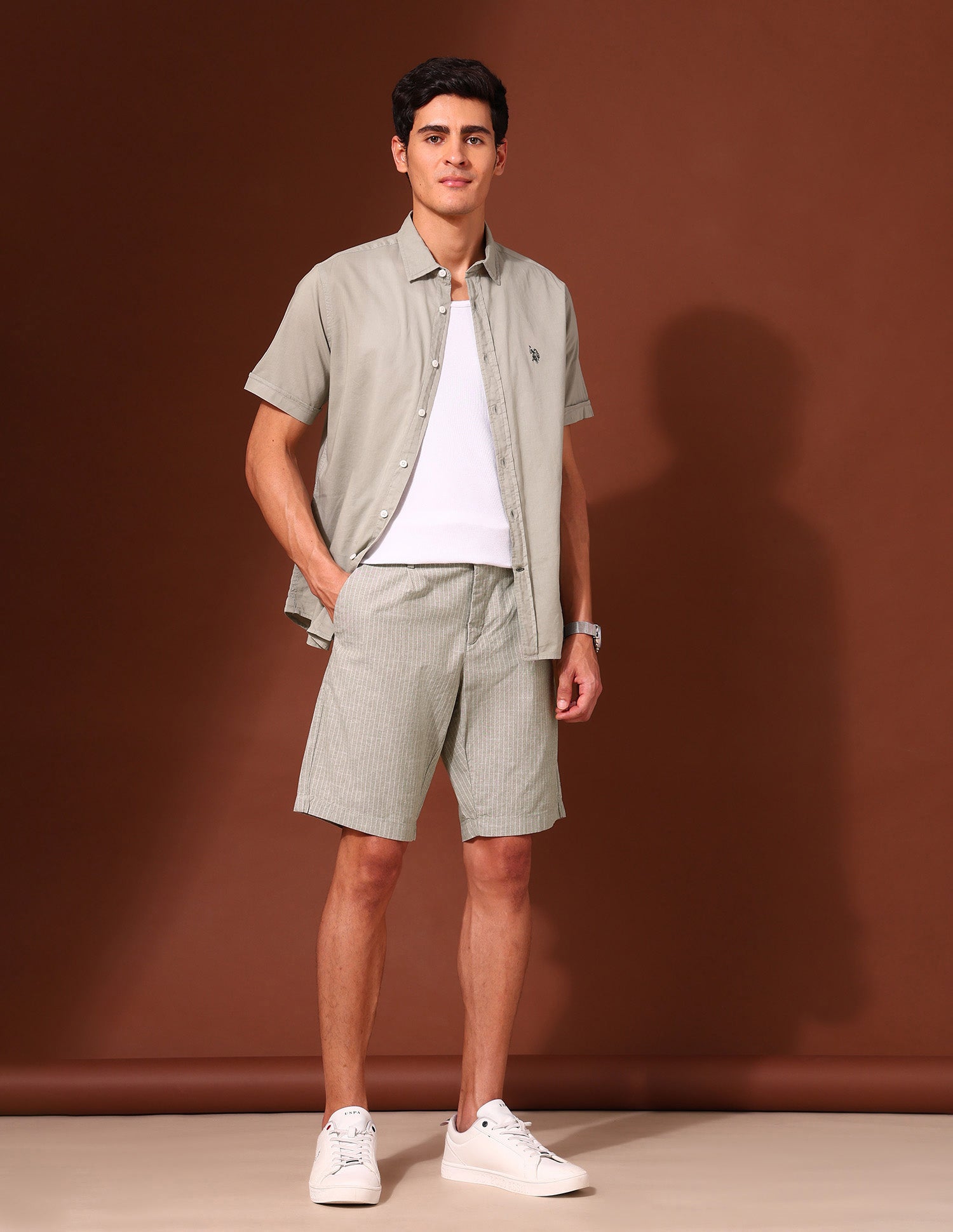 Vertical Striped Slim Fit Chino Shorts Olive - U.S. Polo Assn. India | Large