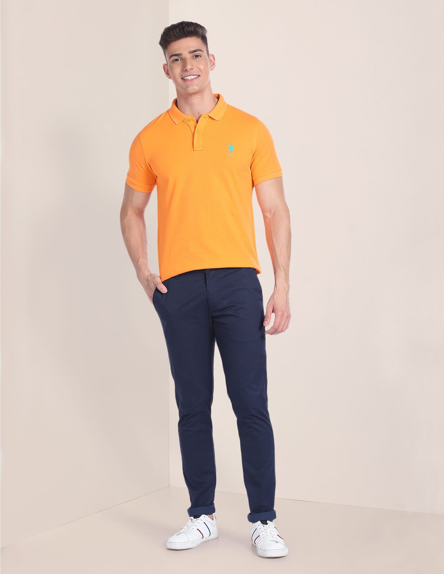 Cotton Solid Polo Shirt Light Orange - U.S. Polo Assn. India | Large