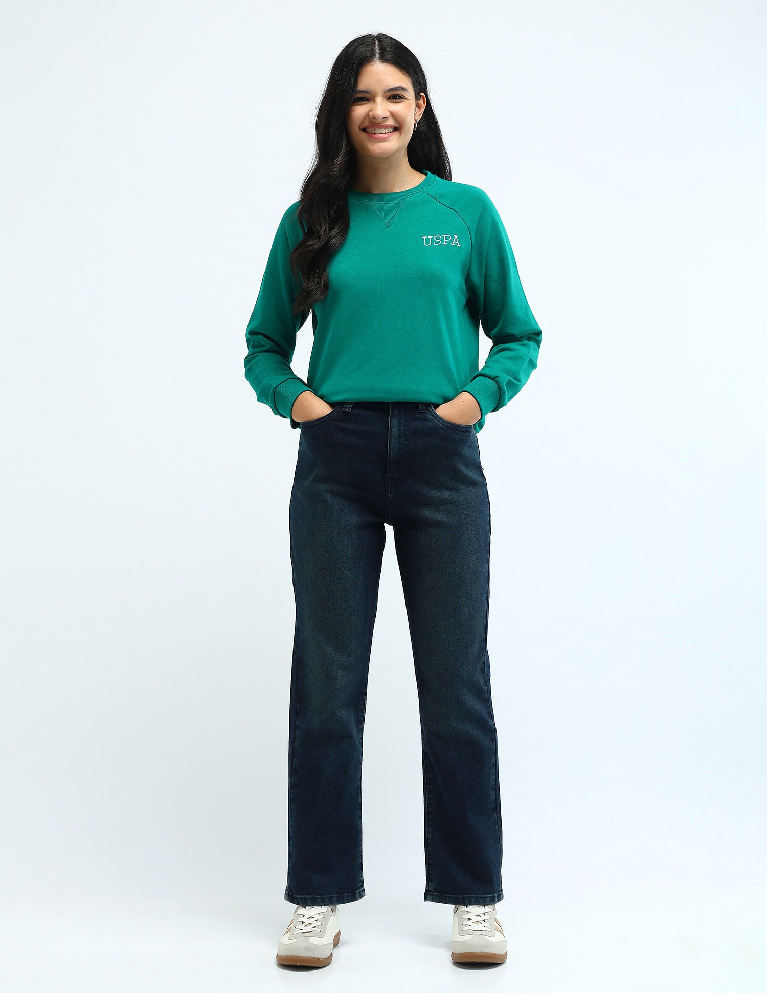 High Rise Straight Fit Jeans Dark Blue - U.S. POLO ASSN. | Large