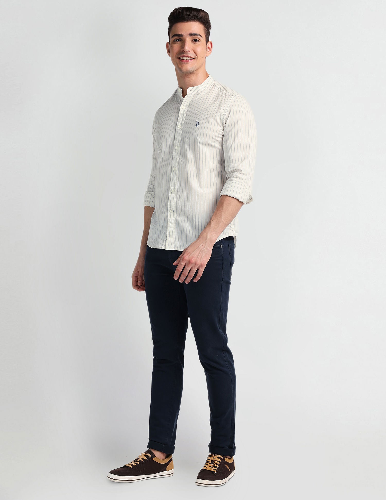 Mandarin Collar Slim Fit Shirt Ivory - U.S. Polo Assn. India | Large