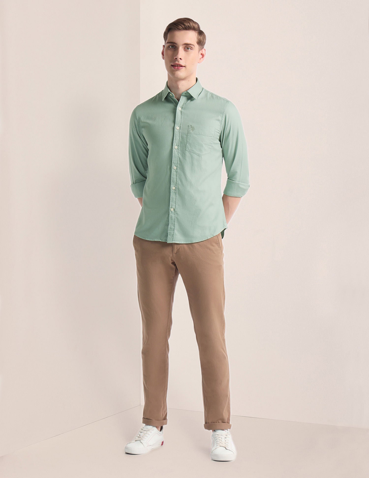 Spread Collar Dobby Shirt Light Green - U.S. Polo Assn. India | Large