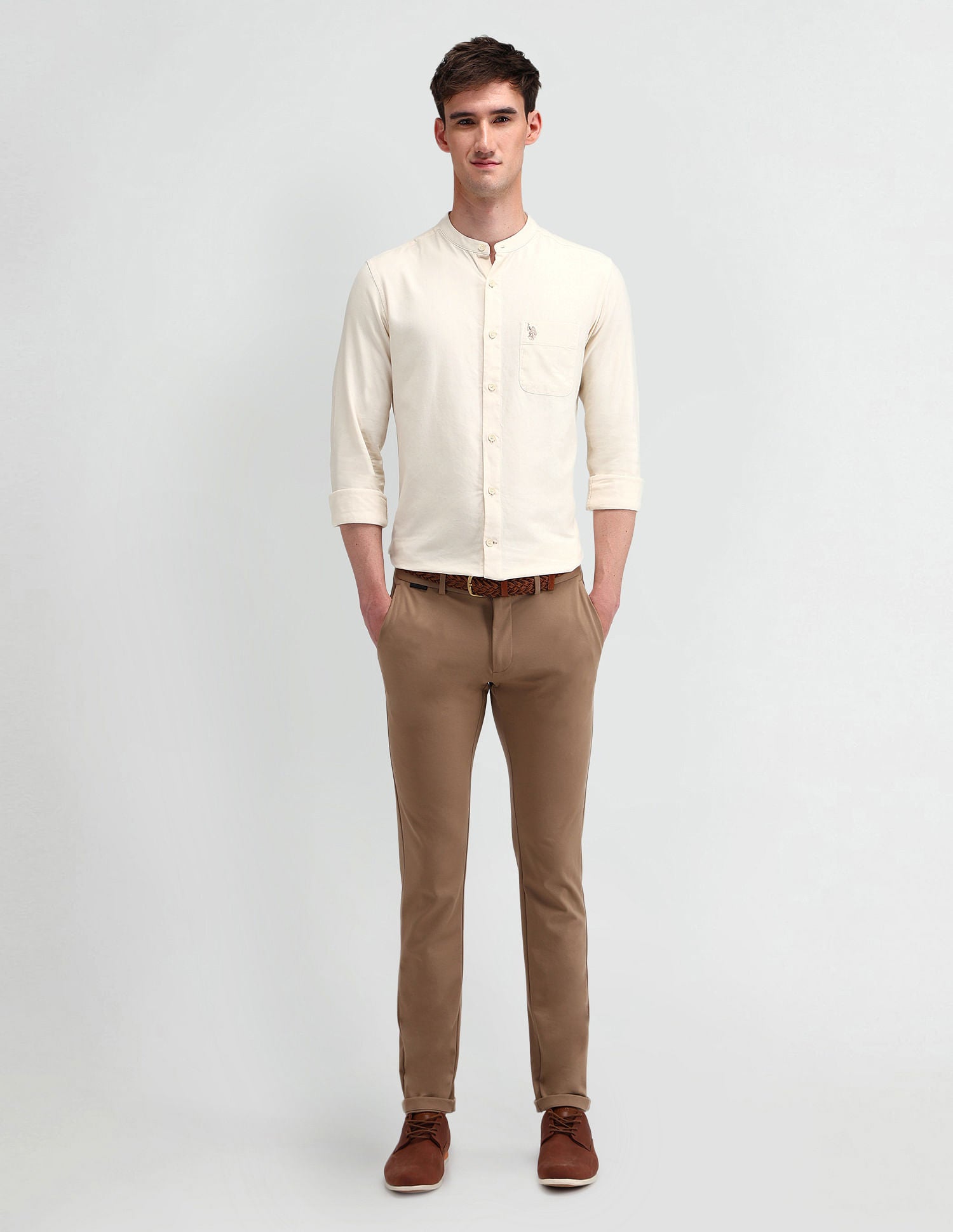 Slim Fit Solid Shirt Off-White - U.S. Polo Assn. India | Large
