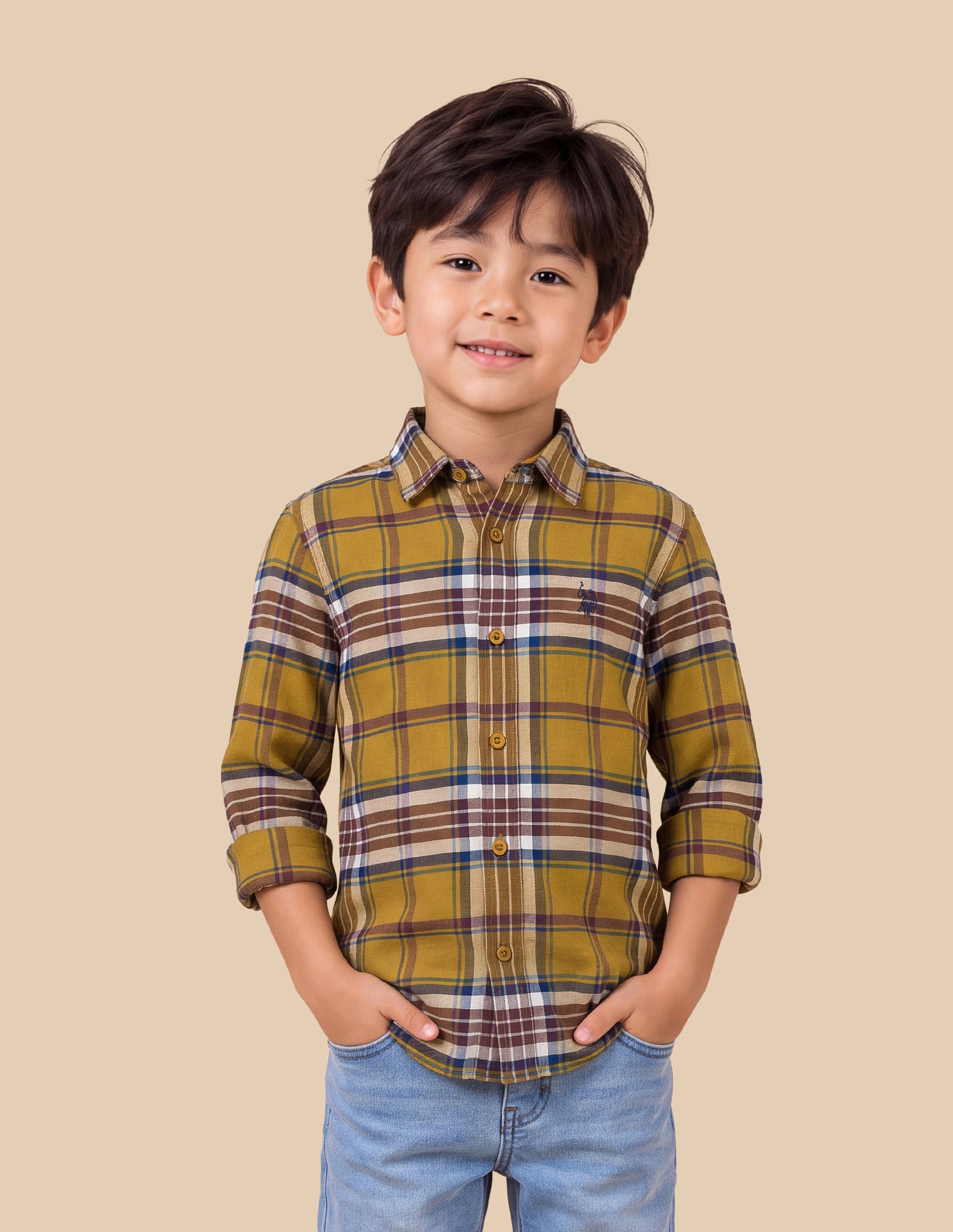 Plaid Checked Twill Shirt Mustard - U.S. Polo Assn. India | Large