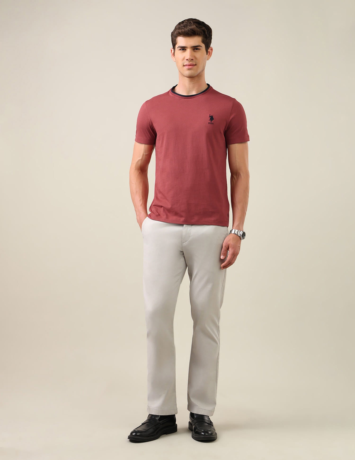 Solid Regular Fit T-Shirt Red - U.S. Polo Assn. India | Large