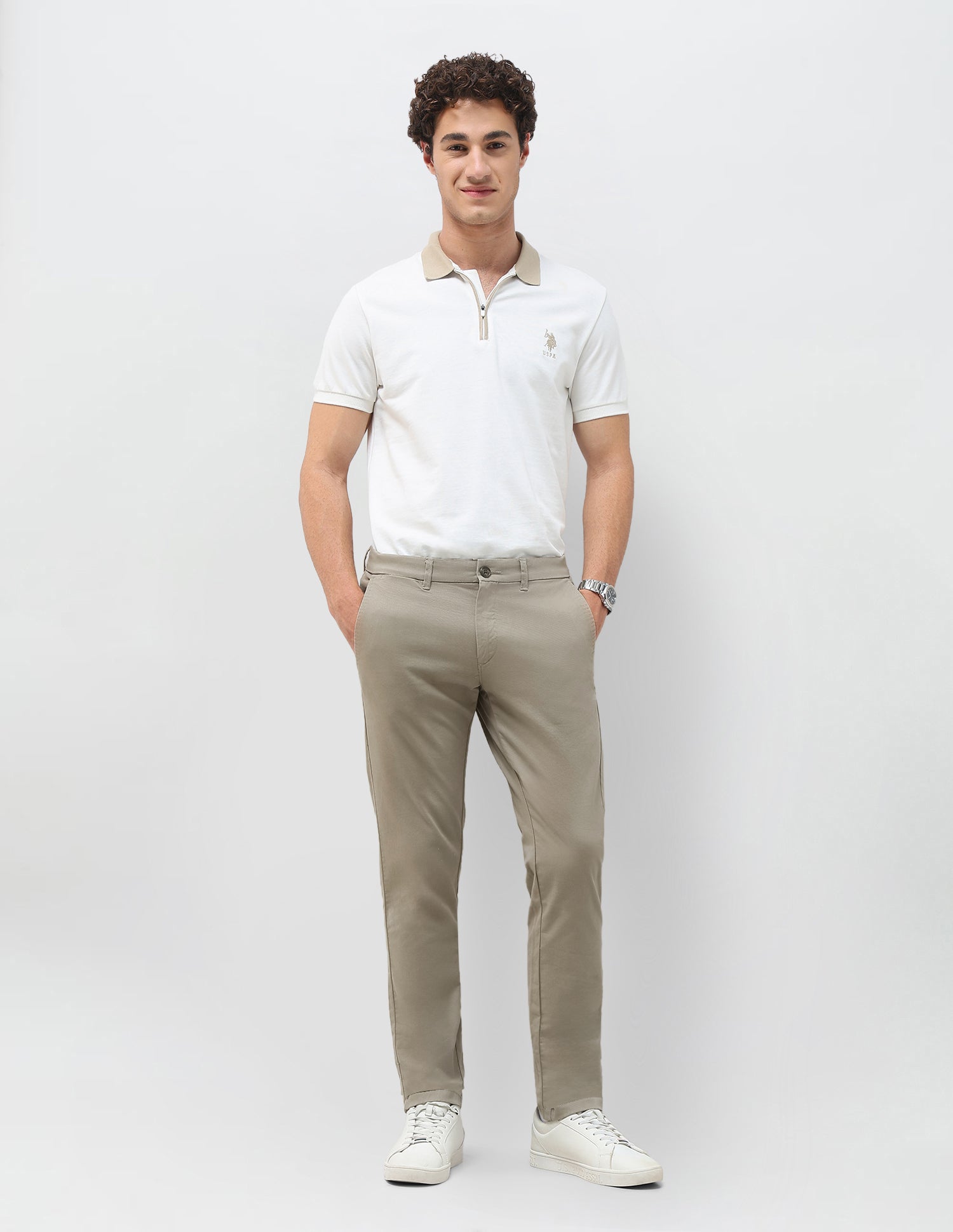 Twill Denver Slim Fit Trousers Light Olive - U.S. Polo Assn. India | Large