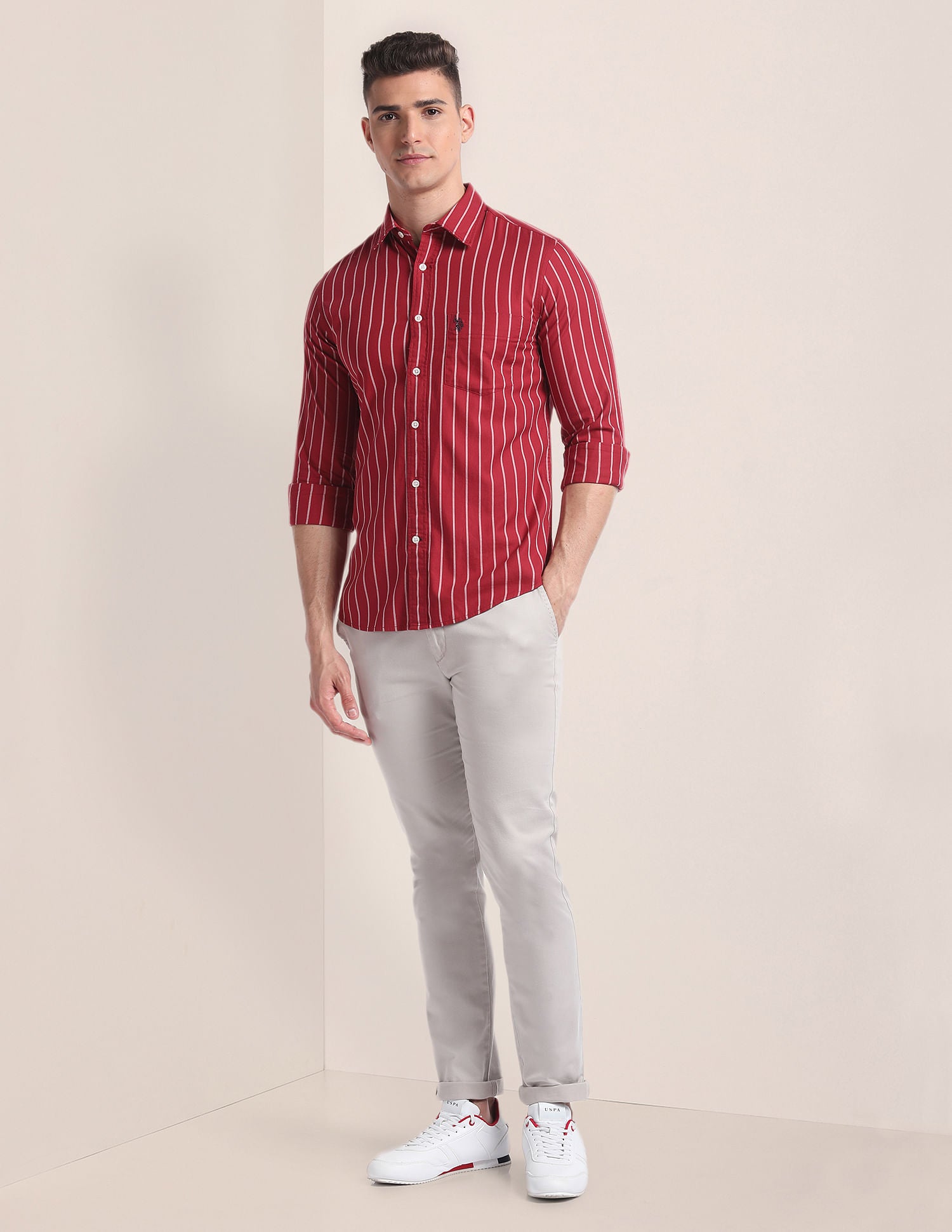 Premium Cotton Twill Shirt Red - U.S. Polo Assn. India | Large