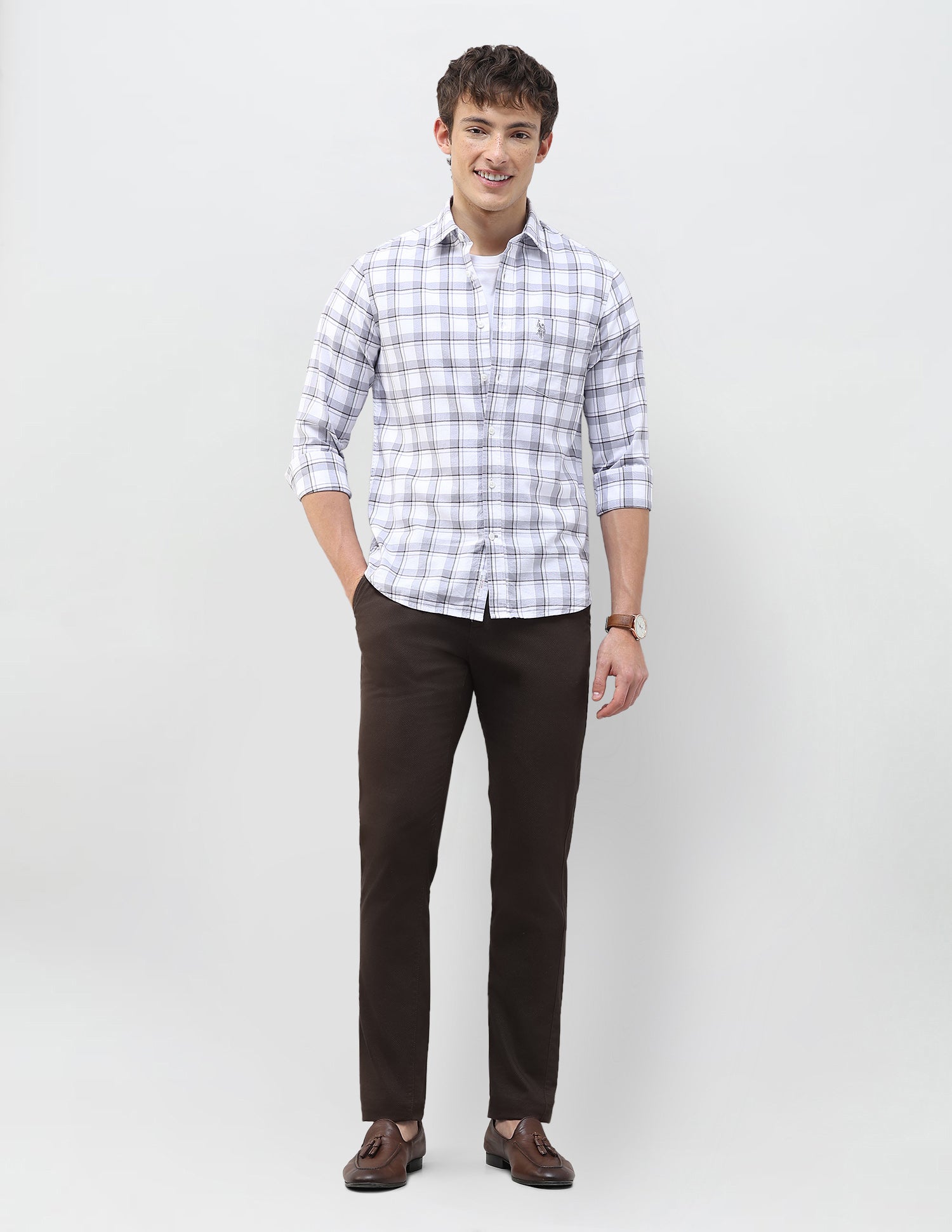 Grid Tattersall Checked Regular Fit Shirt Grey - U.S. Polo Assn. India | Large