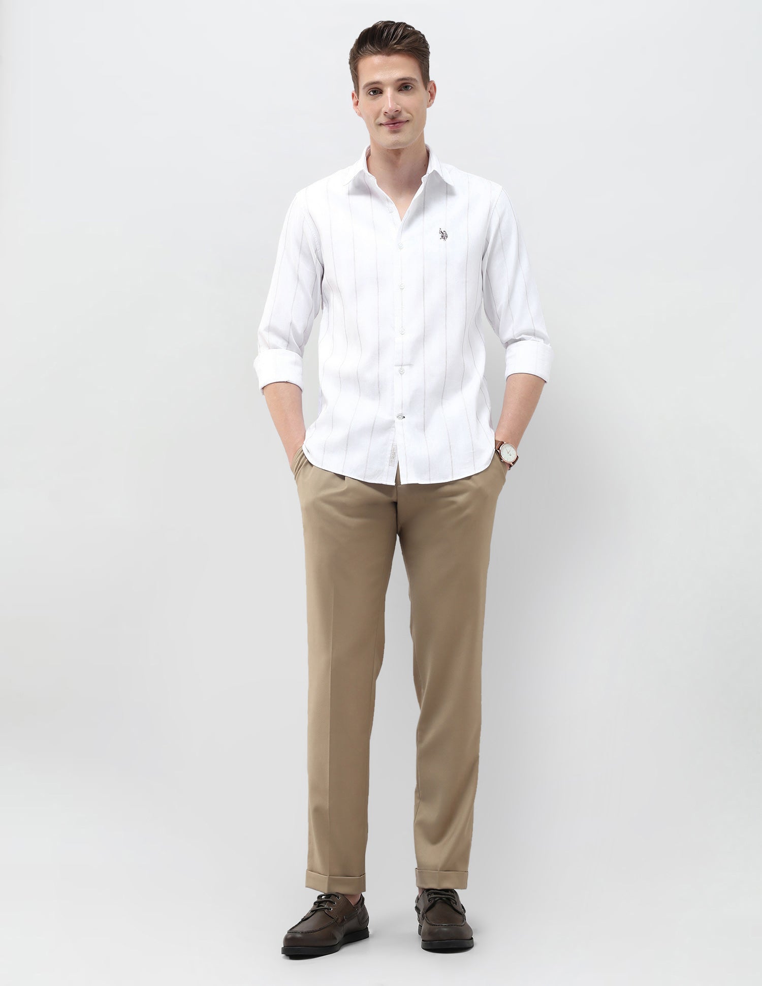 Self Design Vertical Striped Tailored Fit Shirt White - U.S. Polo Assn. India | Large