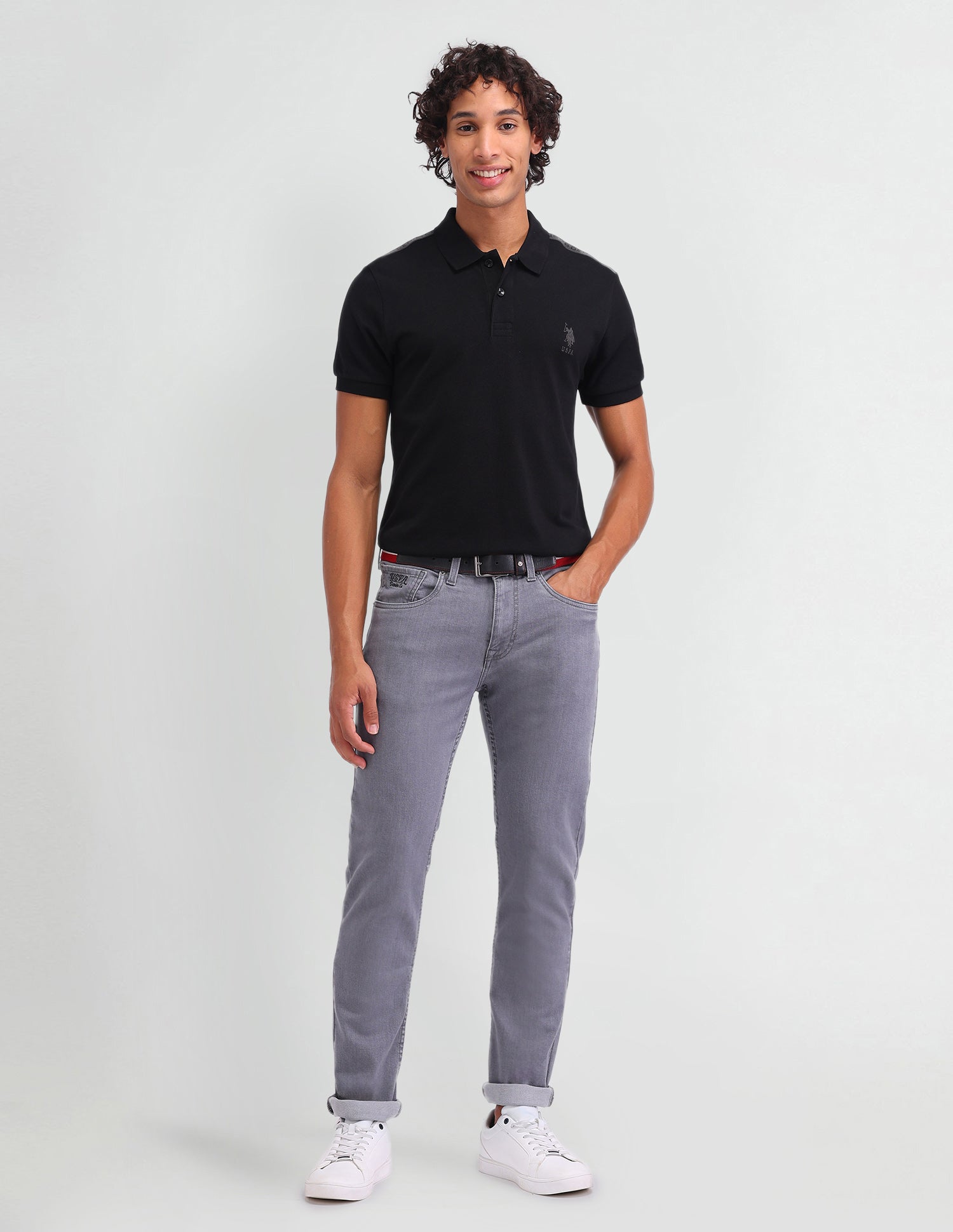Solid Cotton Muscle Fit Polo Shirt Black - U.S. Polo Assn. India | Large