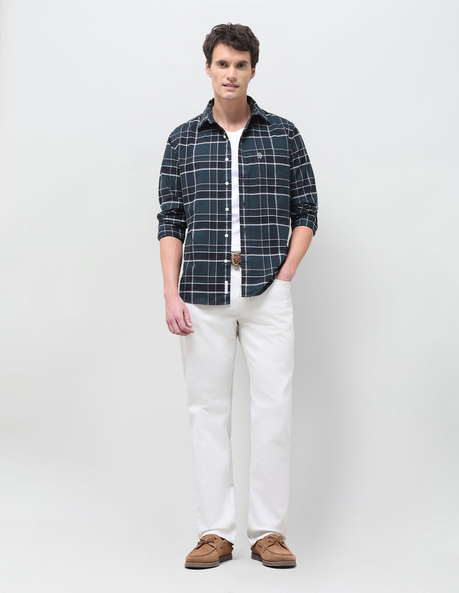 Oxford Grid Tattersall Checked Shirt Teal - U.S. Polo Assn. India | Large