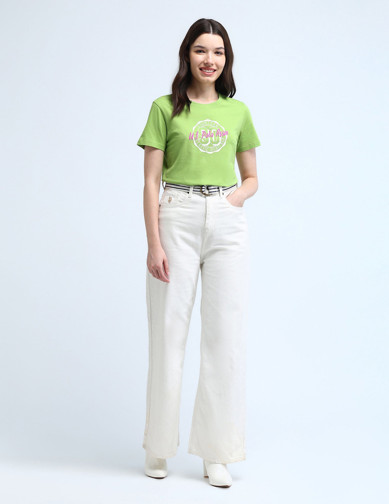 Varsity Print Pure Cotton T-Shirt Light Green - U.S. POLO ASSN. | Large