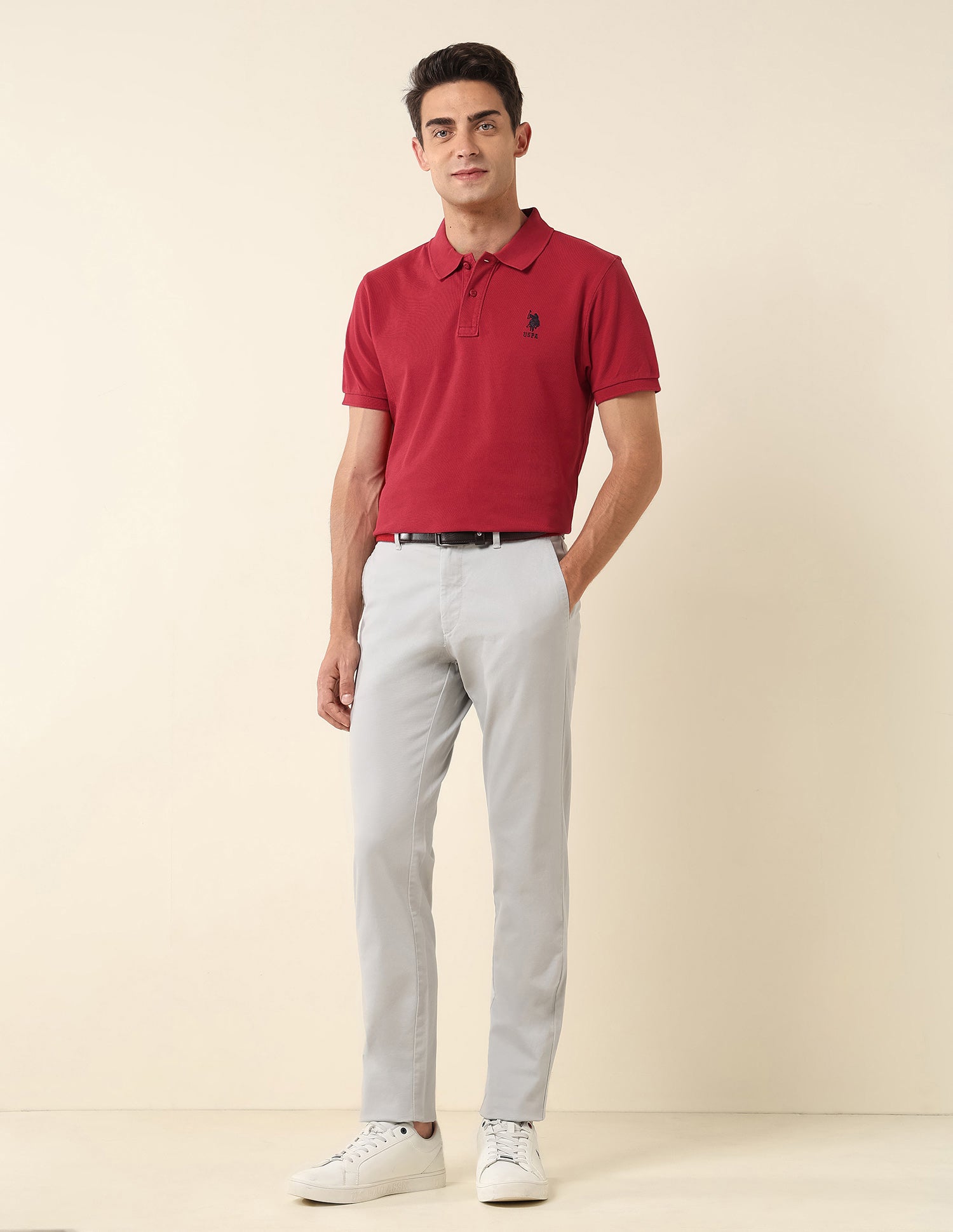 Slim Fit Pure Cotton Polo Shirt Dark Red - U.S. Polo Assn. India | Large