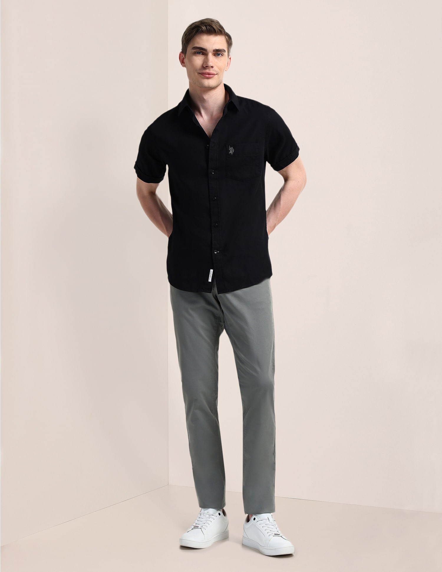 Cutaway Collar Premium Cotton Shirt Black - U.S. POLO ASSN. | Large