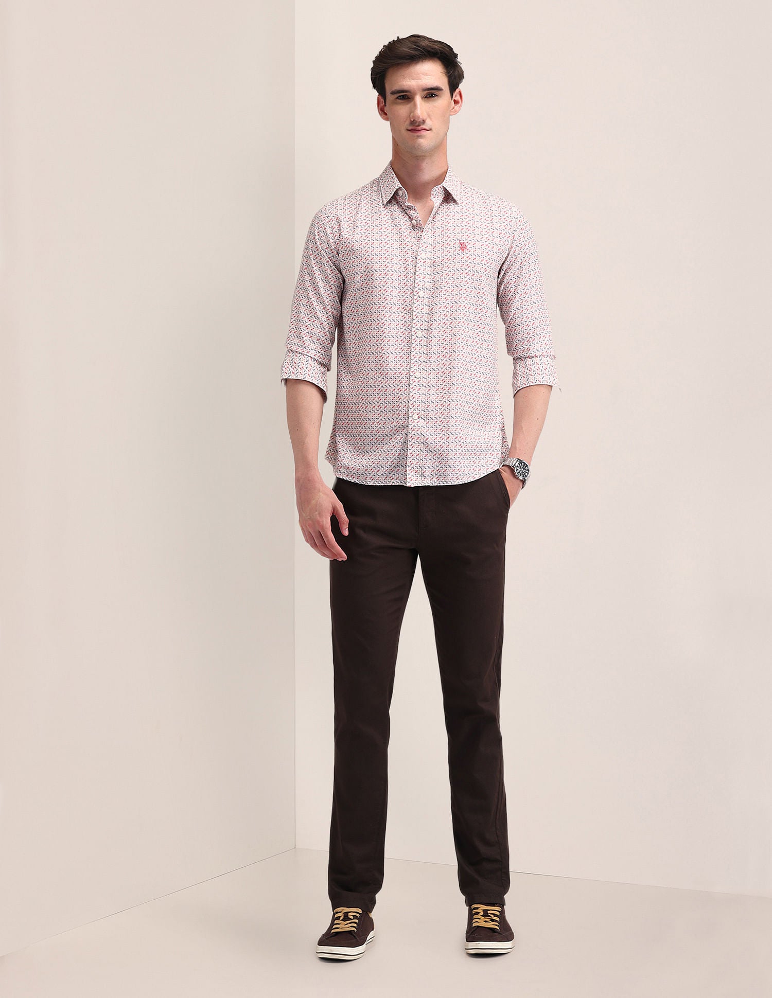 Tailored Fit Geometric Shirt Peach - U.S. Polo Assn. India | Large