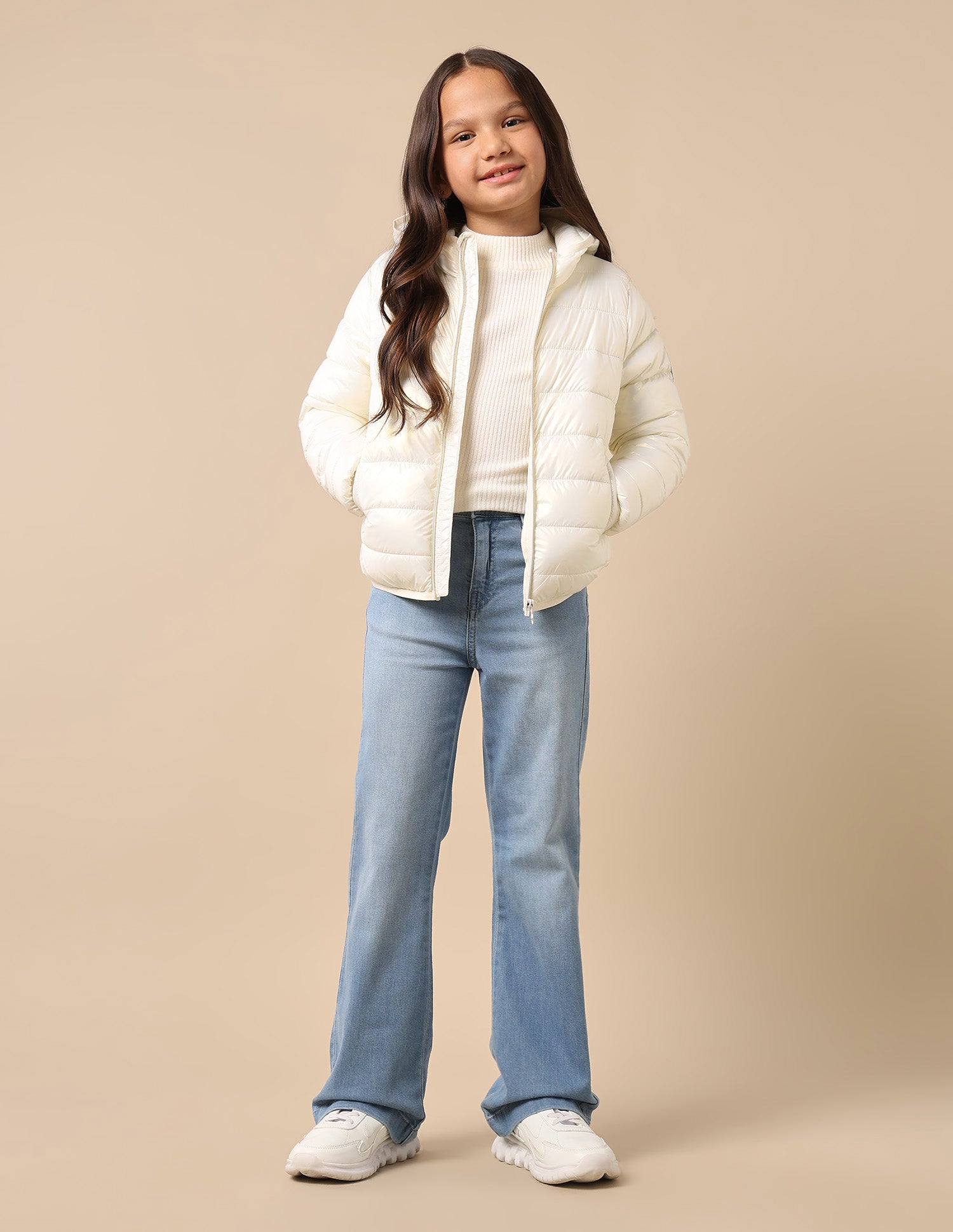 Girls Nylon Puffer Jacket Ecru - U.S. POLO ASSN. | Large