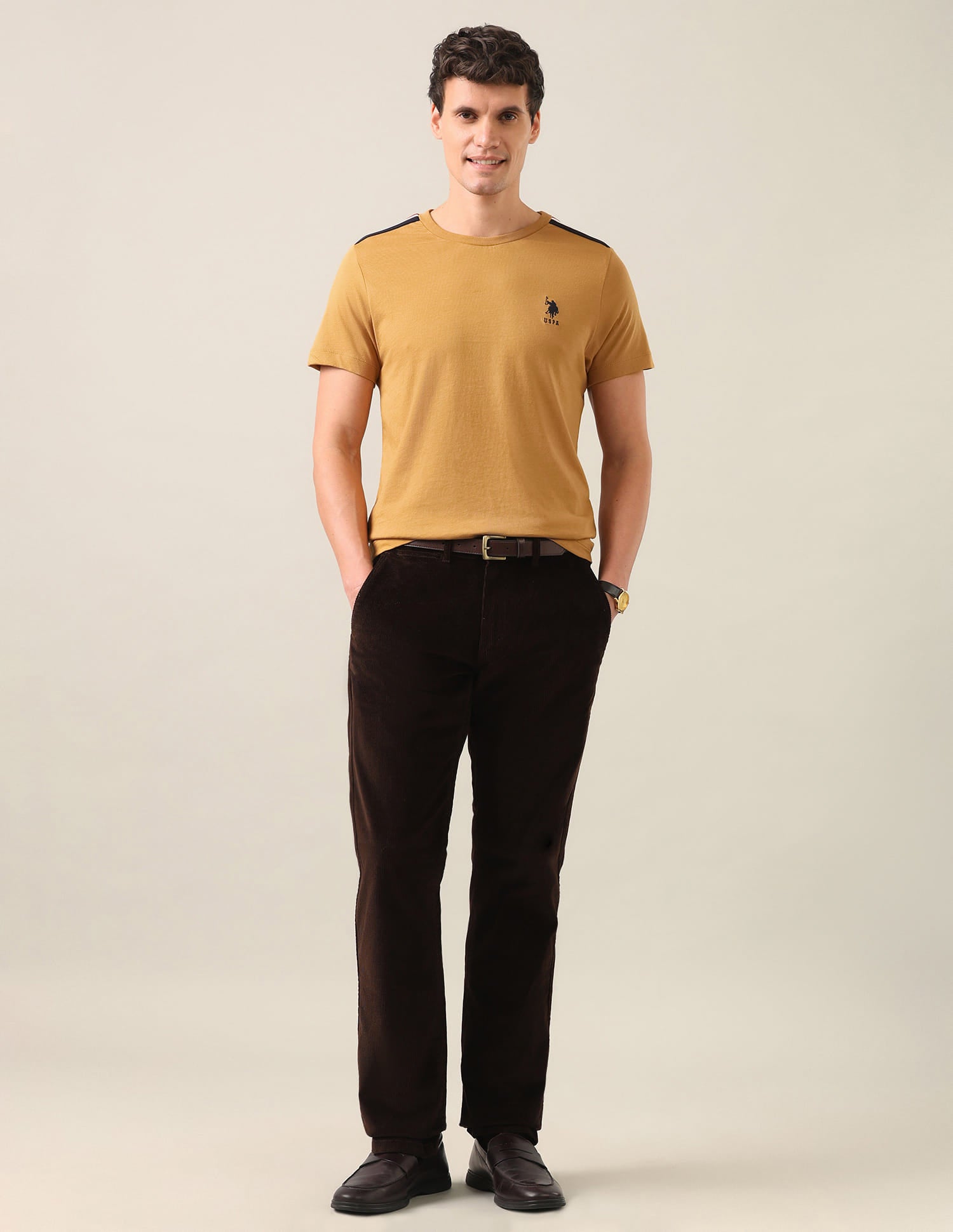 Solid Regular Fit T-Shirt Mustard - U.S. Polo Assn. India | Large