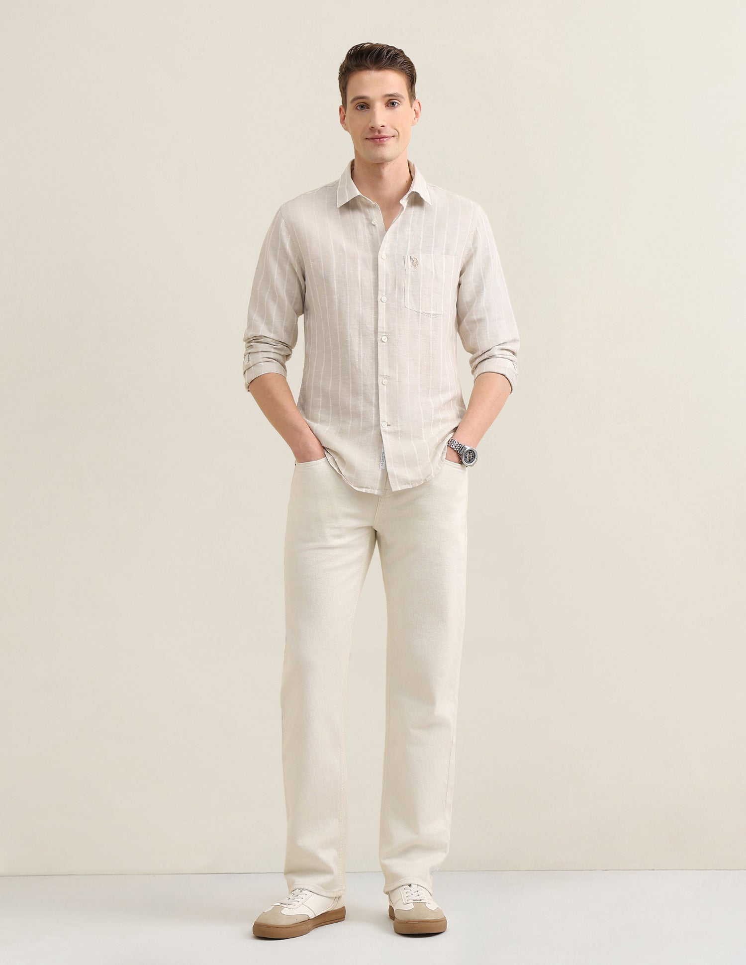 Vertical Striped Sotogrande Regular Fit Shirt Ivory - U.S. Polo Assn. India | Large