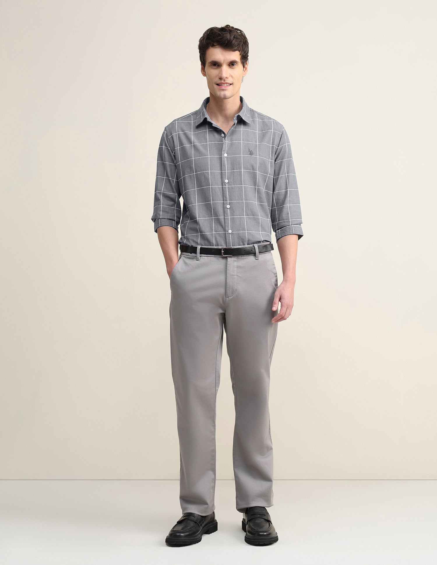 Windowpane Checked Twill Shirt Grey - U.S. Polo Assn. India | Large