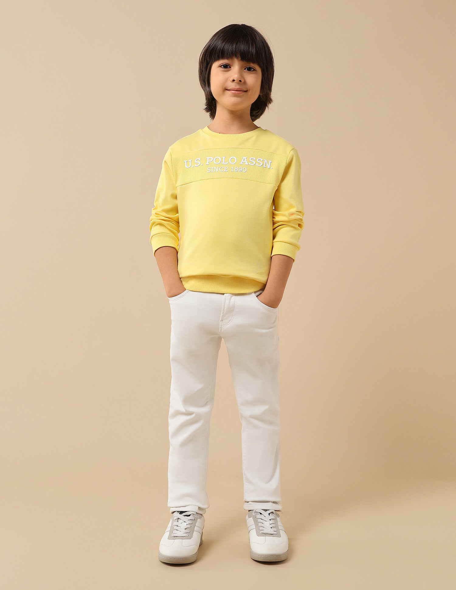 Boys Brand Embossed Regular Fit Sweatshirt Yellow - U.S. POLO ASSN. | Large
