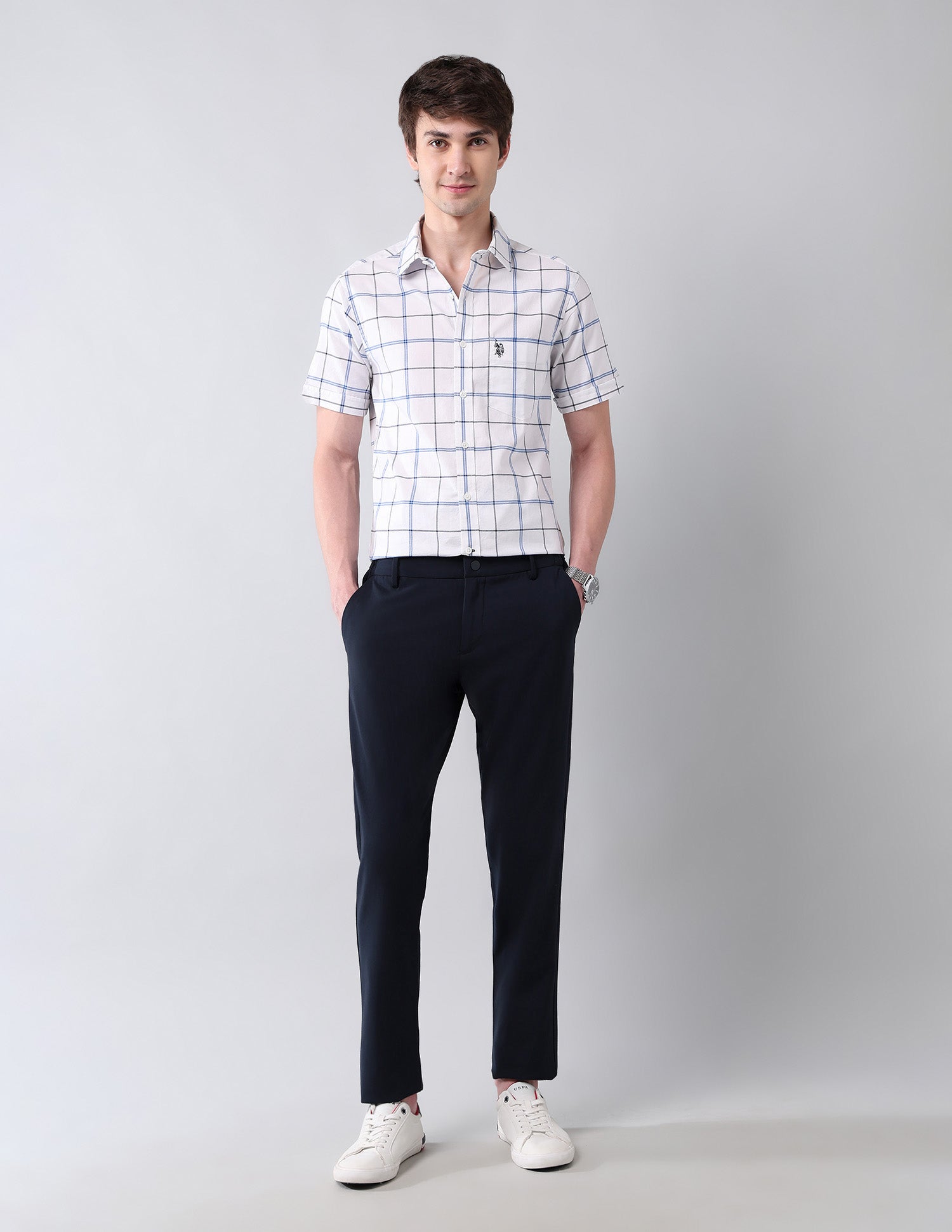 Grid Tattersall Checked Pure Cotton Shirt Blue - U.S. Polo Assn. India | Large