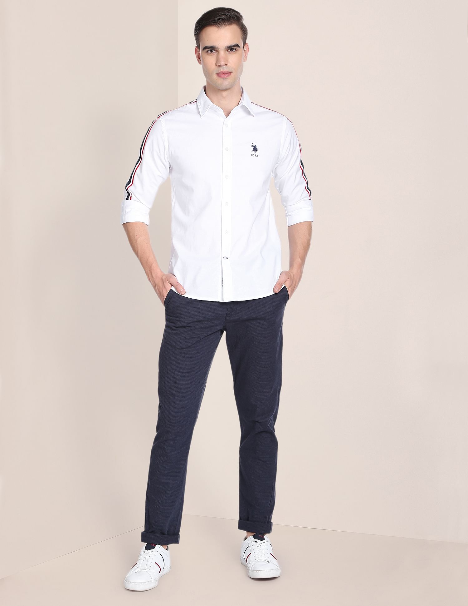 Oxford Stretch Solid Shirt White - U.S. Polo Assn. India | Large
