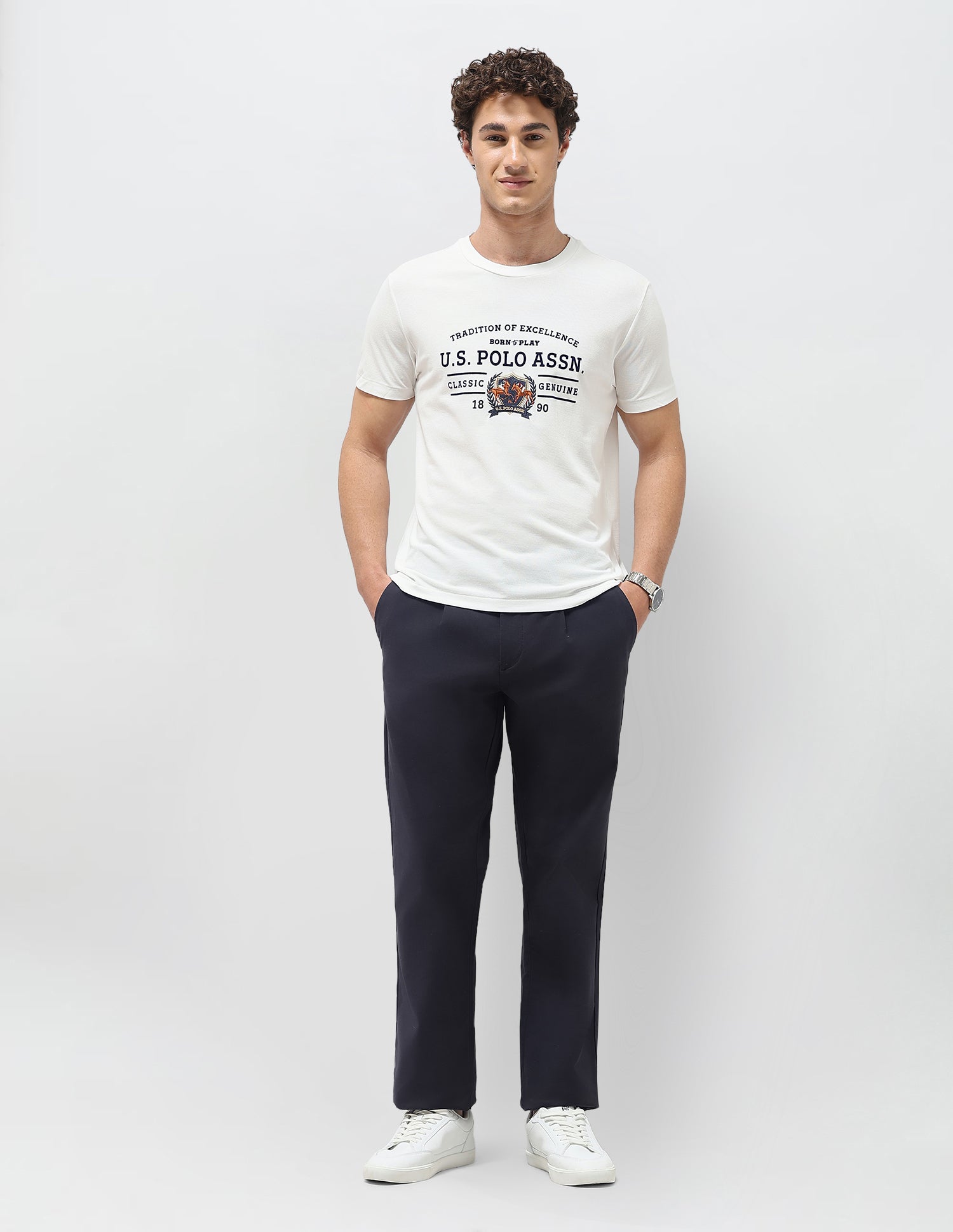 Graphic Brand Printed Slim Fit T-Shirt Off White - U.S. Polo Assn. India | Large