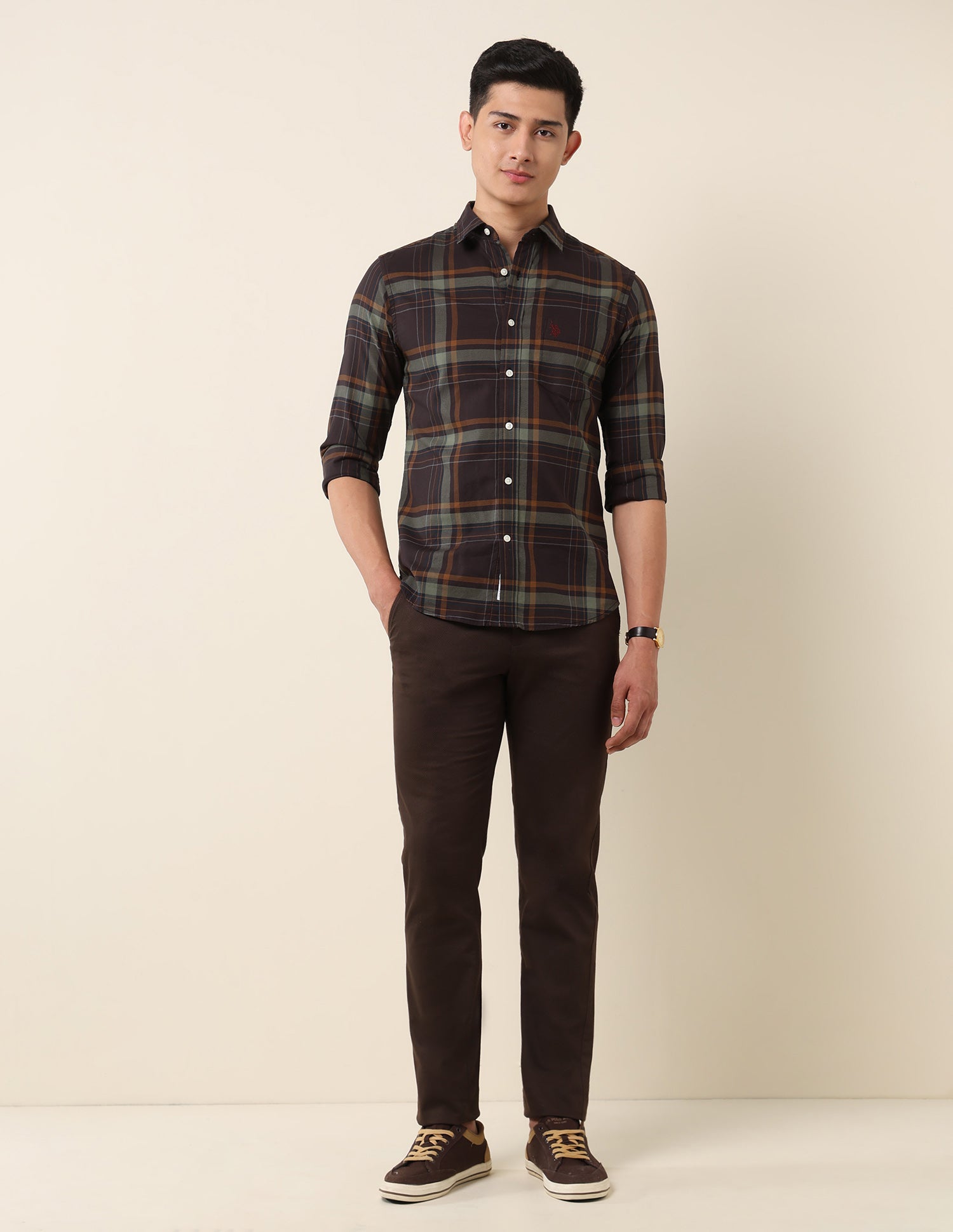 Plaid Checked Pure Cotton Shirt Brown - U.S. Polo Assn. India | Large