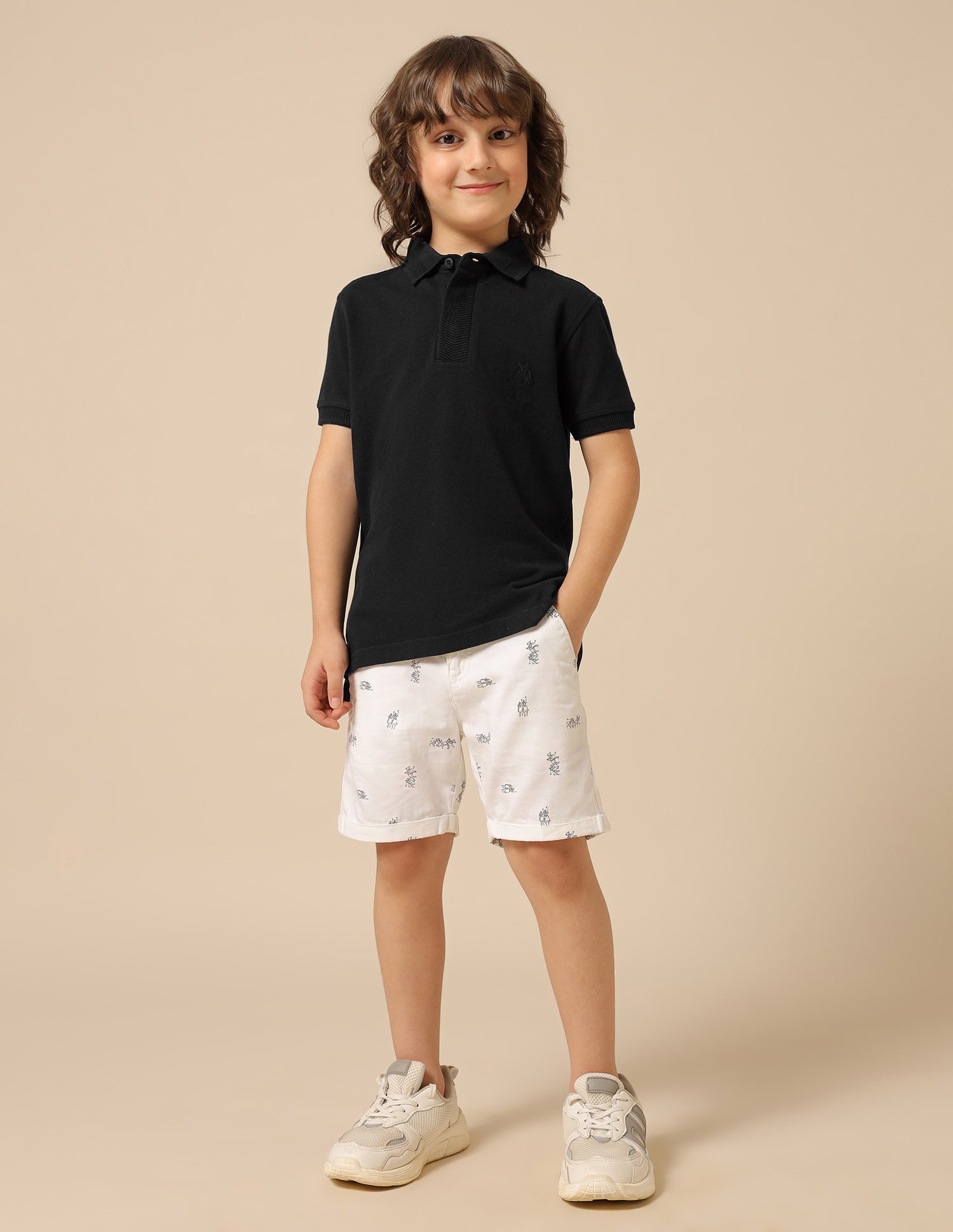 Boys Pure Cotton Solid Polo Shirt Black - U.S. POLO ASSN. | Large