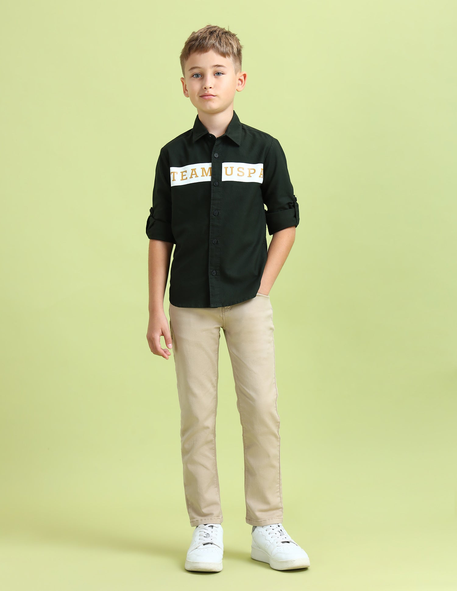 Boys Brand Printed Regular Fit Shirt Dark Green - U.S. POLO ASSN. | Large