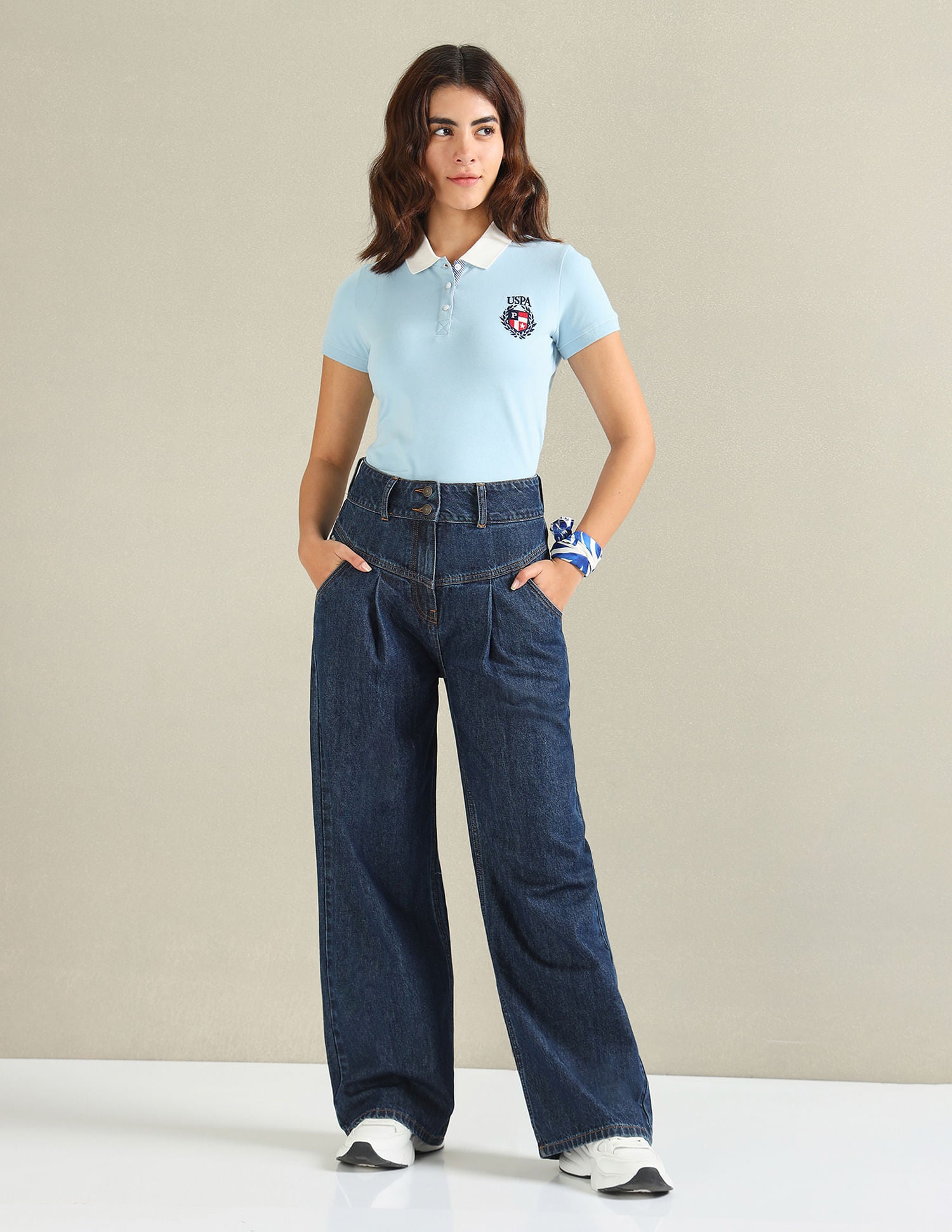 Contrast Collar Crest Polo Shirt Light Blue - U.S. POLO ASSN. | Large