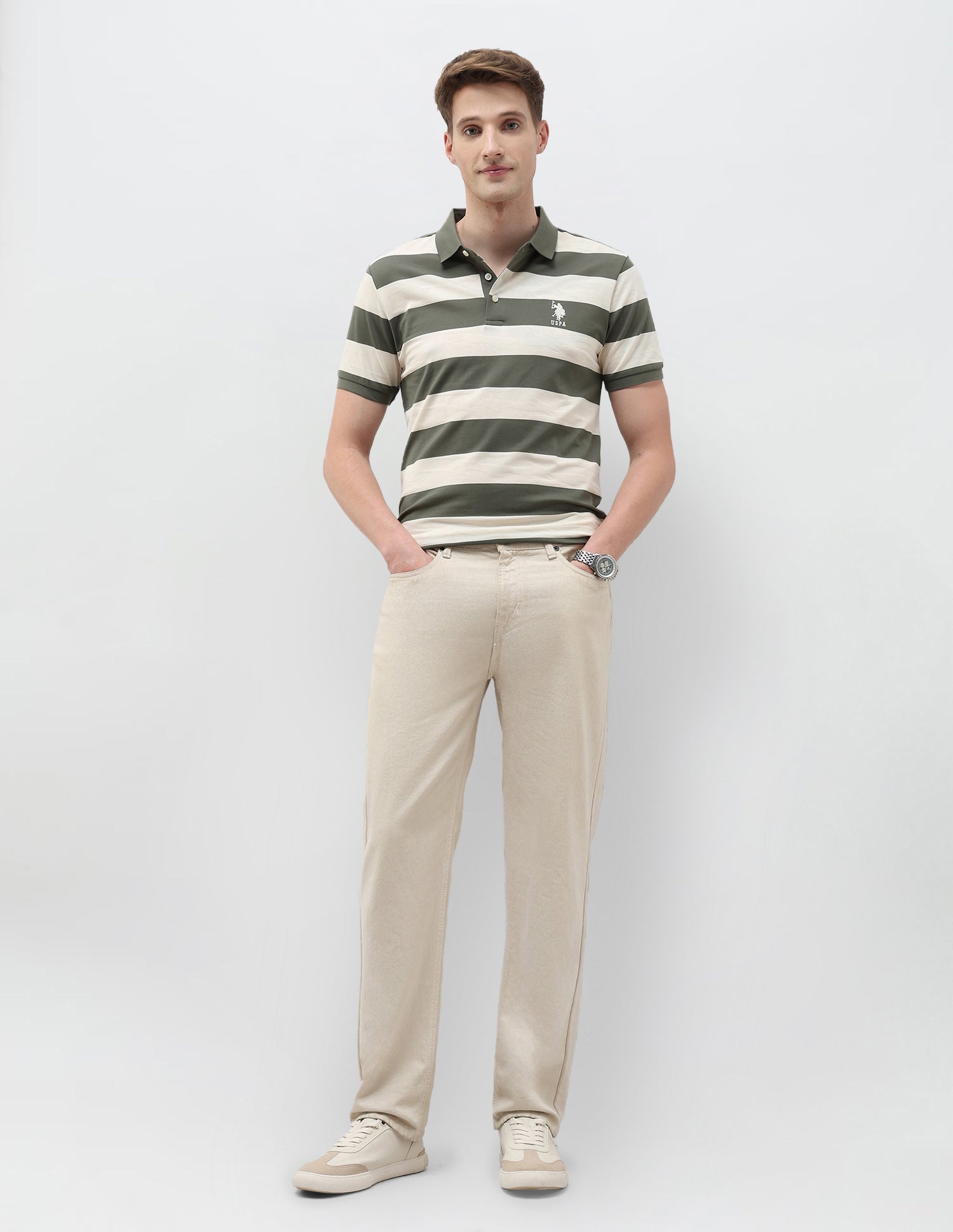 Horizontal Striped Slim Fit Polo Shirt Light Green - U.S. POLO ASSN. | Large