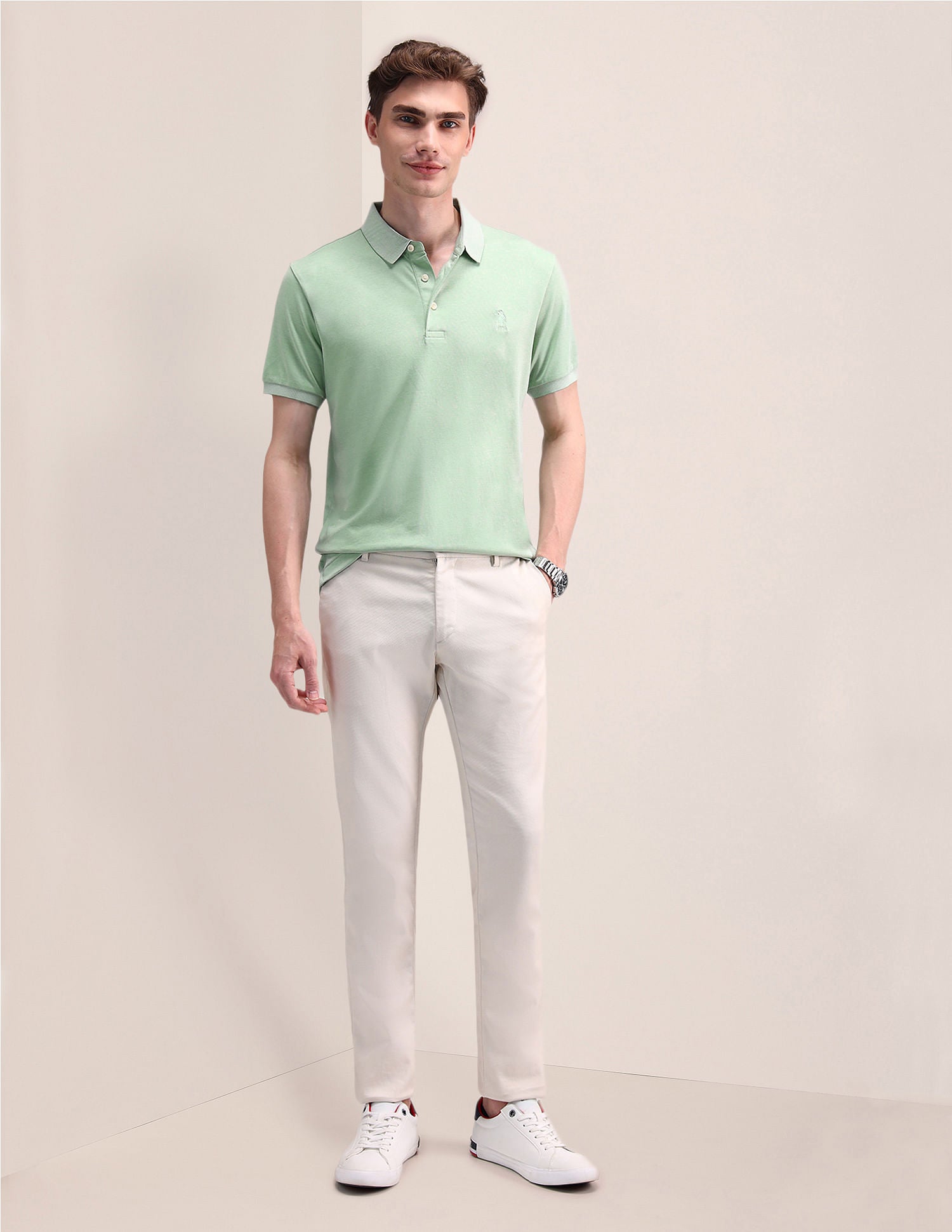 Slim Fit Solid Polo Shirt Light Green - U.S. Polo Assn. India | Large
