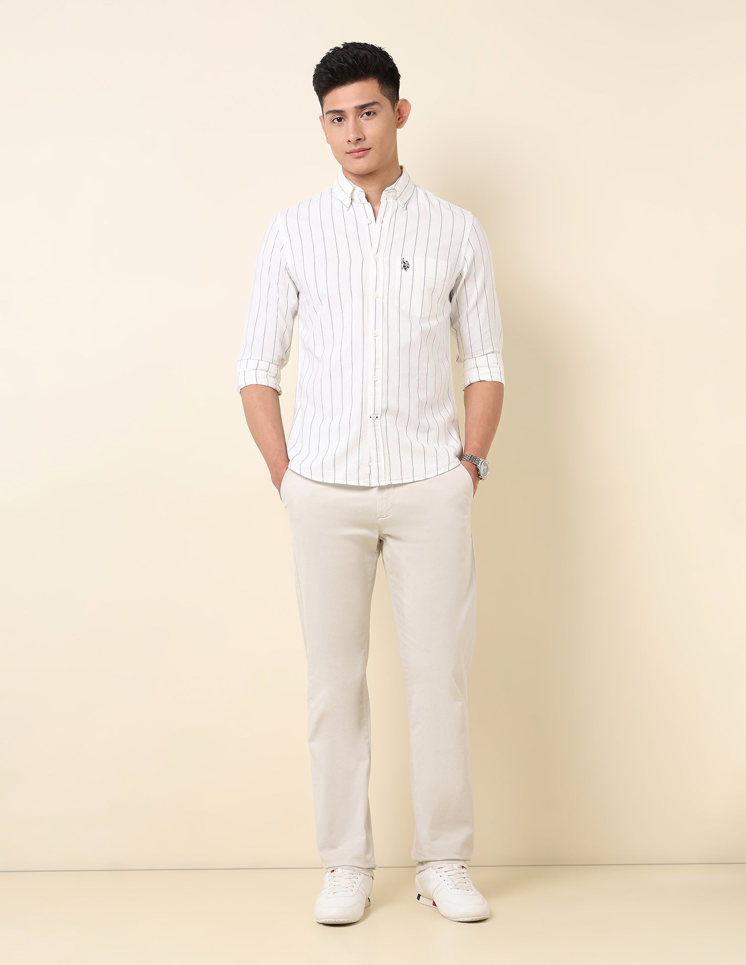 Vertical Striped Oxford Button Down Shirt White - U.S. Polo Assn. India | Large
