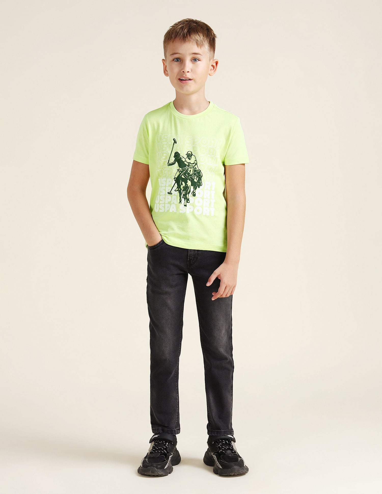 Boys Brand Print Regular Fit T-shirt Green - U.S. POLO ASSN. | Large