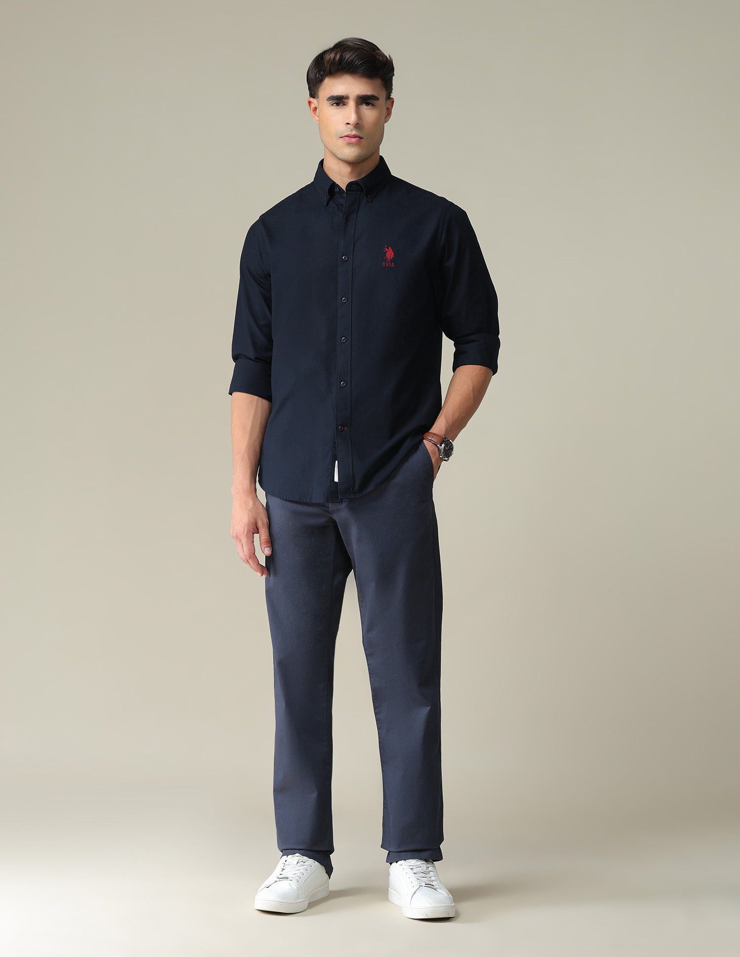 Solid Slim Fit Shirt Navy - U.S. POLO ASSN. | Large