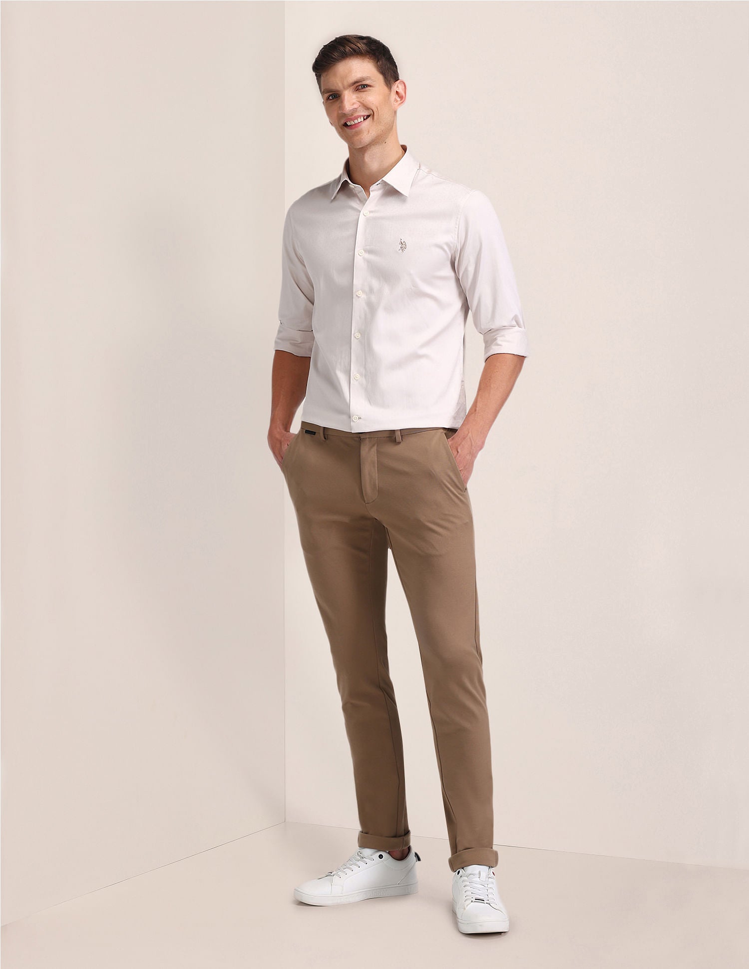 Regular Fit Satin Shirt Ivory - U.S. POLO ASSN. | Large