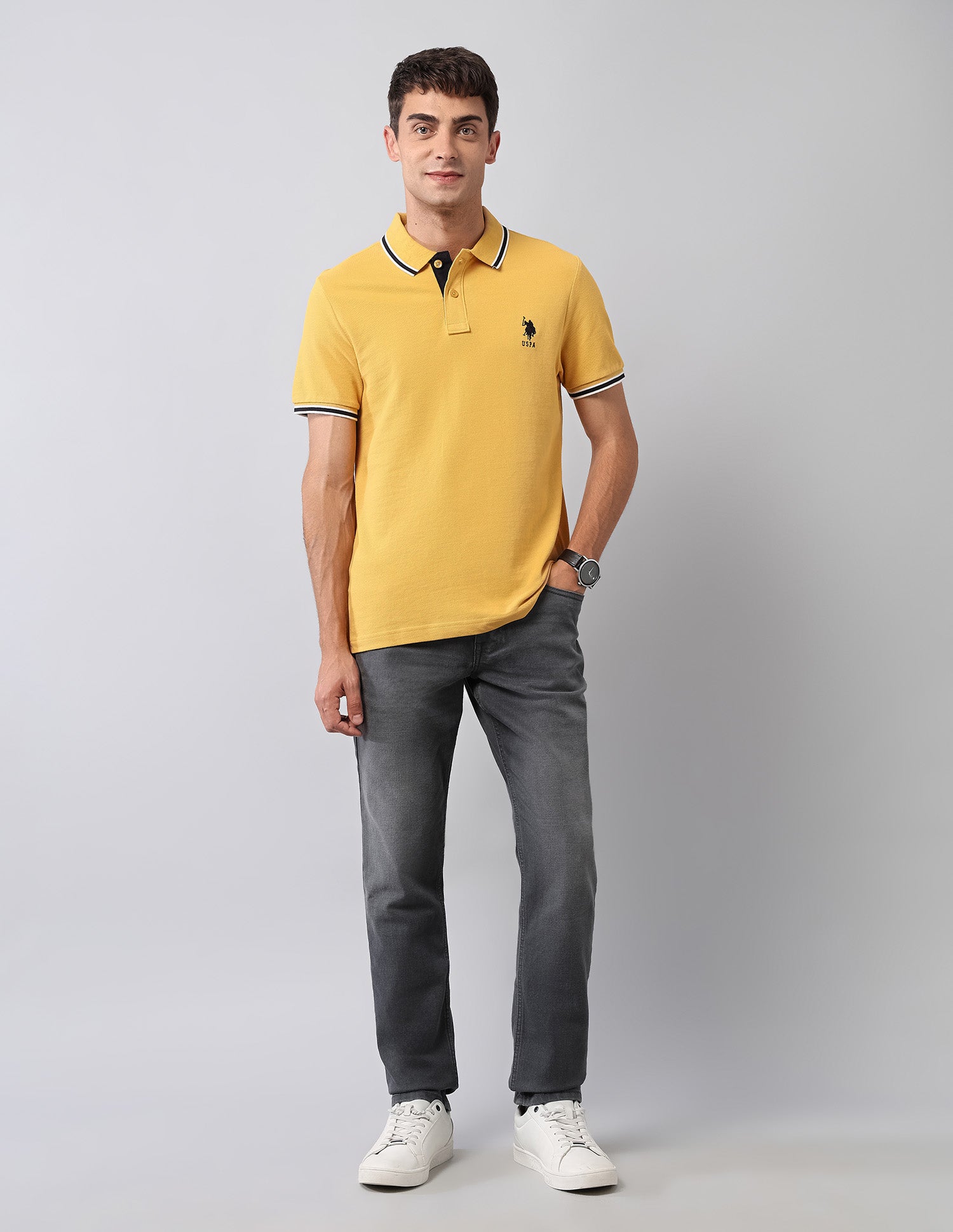 Pure Cotton Muscle Fit Polo Shirt Yellow - U.S. Polo Assn. India | Large