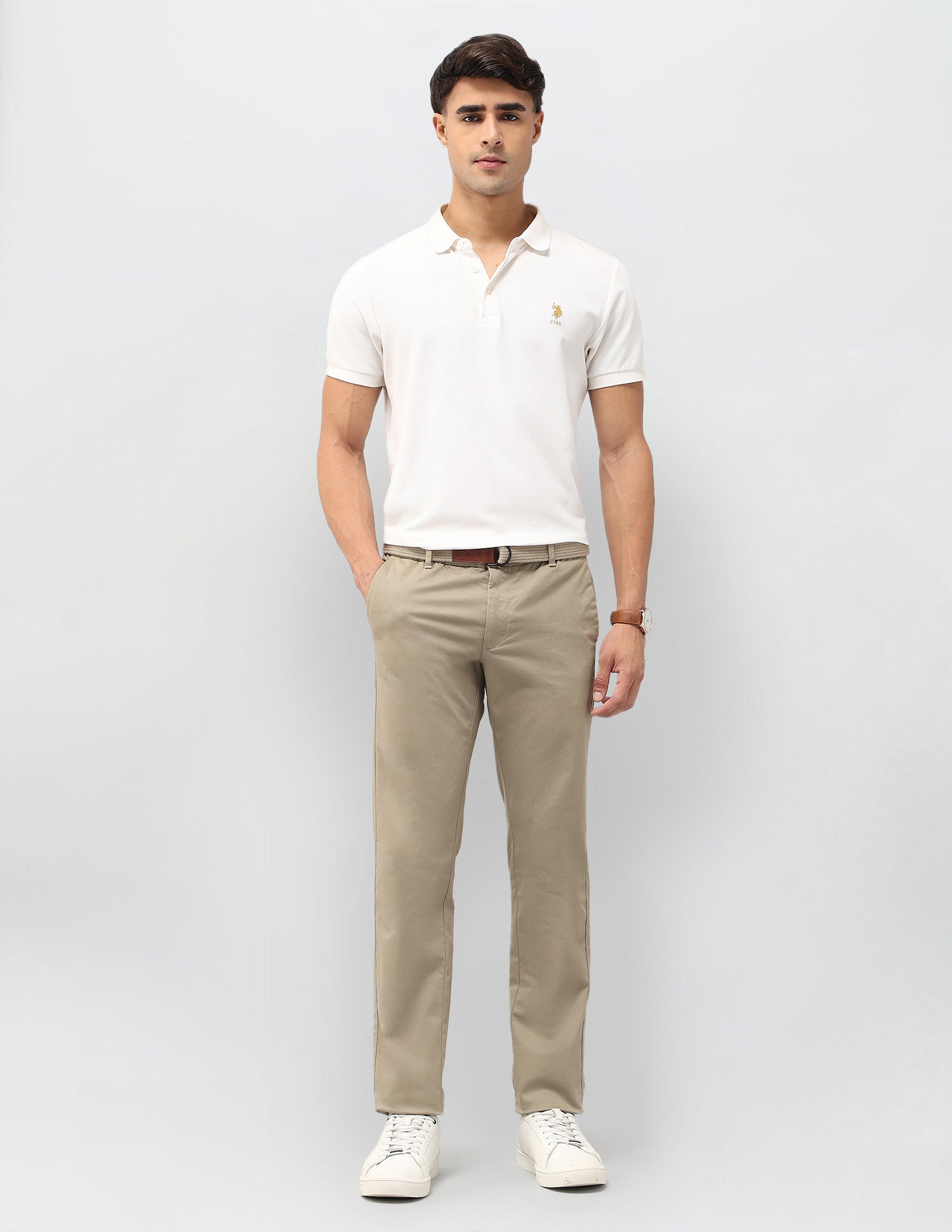 Denver Slim Fit Satin Trousers Khaki - U.S. POLO ASSN. | Large