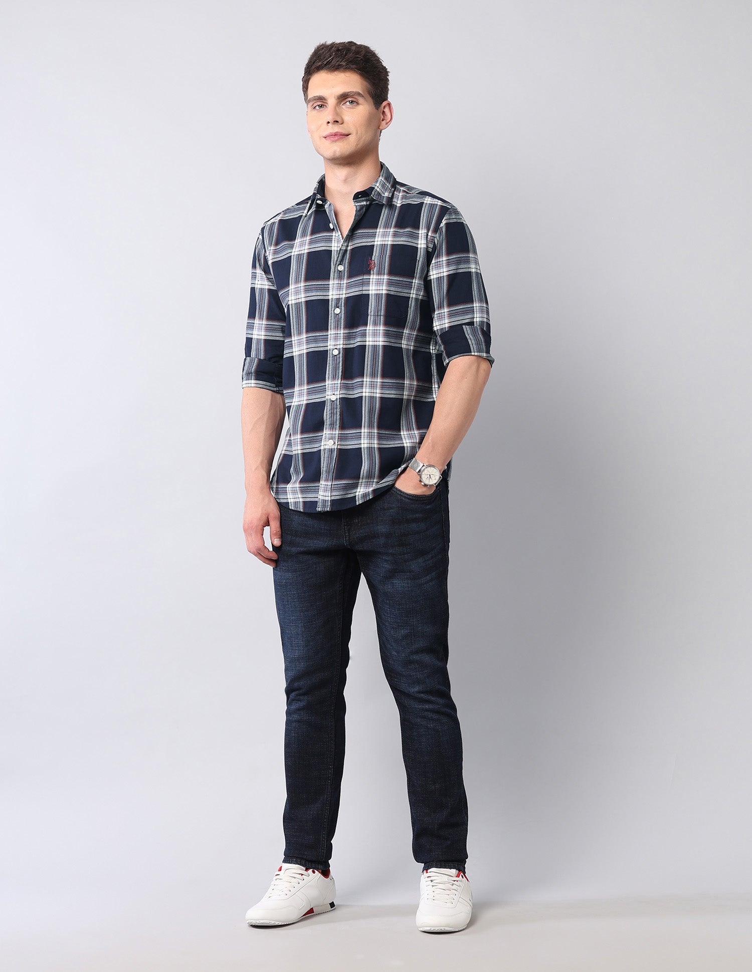 Plaid Checked Pure Cotton Shirt Navy - U.S. Polo Assn. India | Large