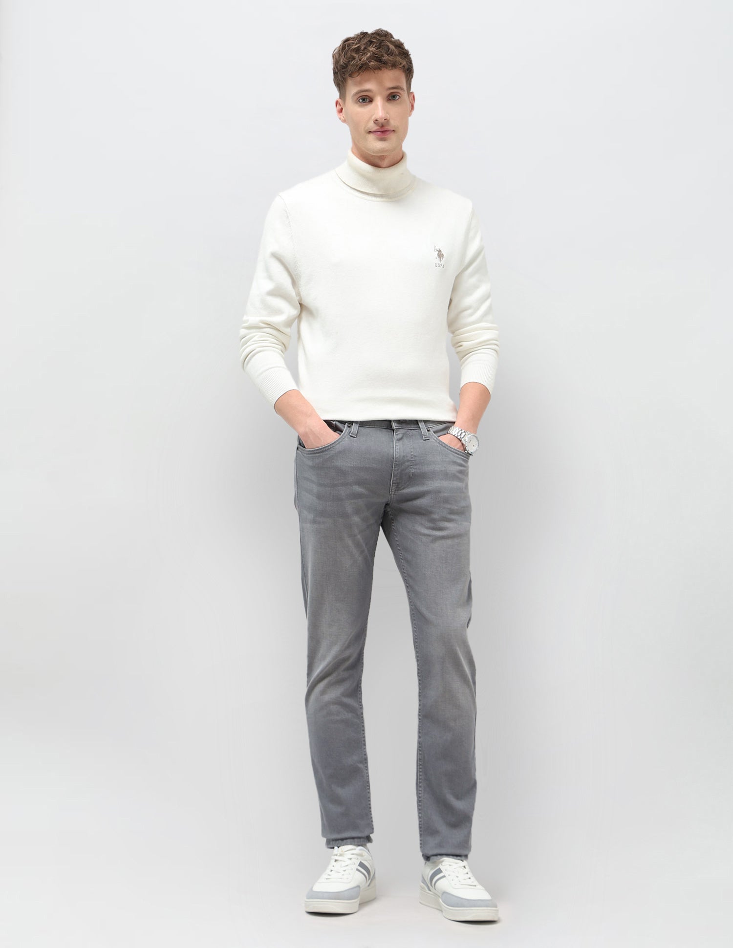 Brandon Slim Tapered Fit Grey Jeans Mid Grey - U.S. POLO ASSN. | Large