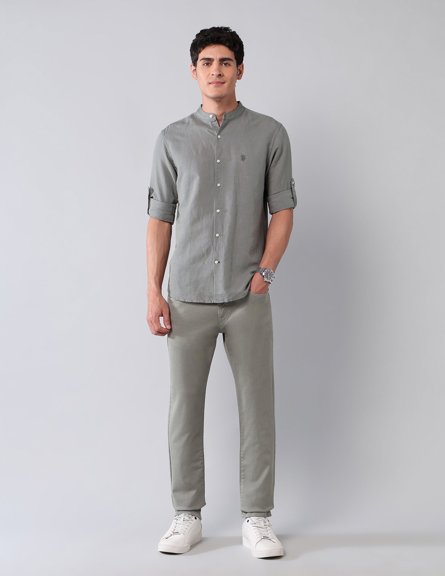 Solid Regular Fit Poplin Shirt Dark Grey - U.S. Polo Assn. India | Large