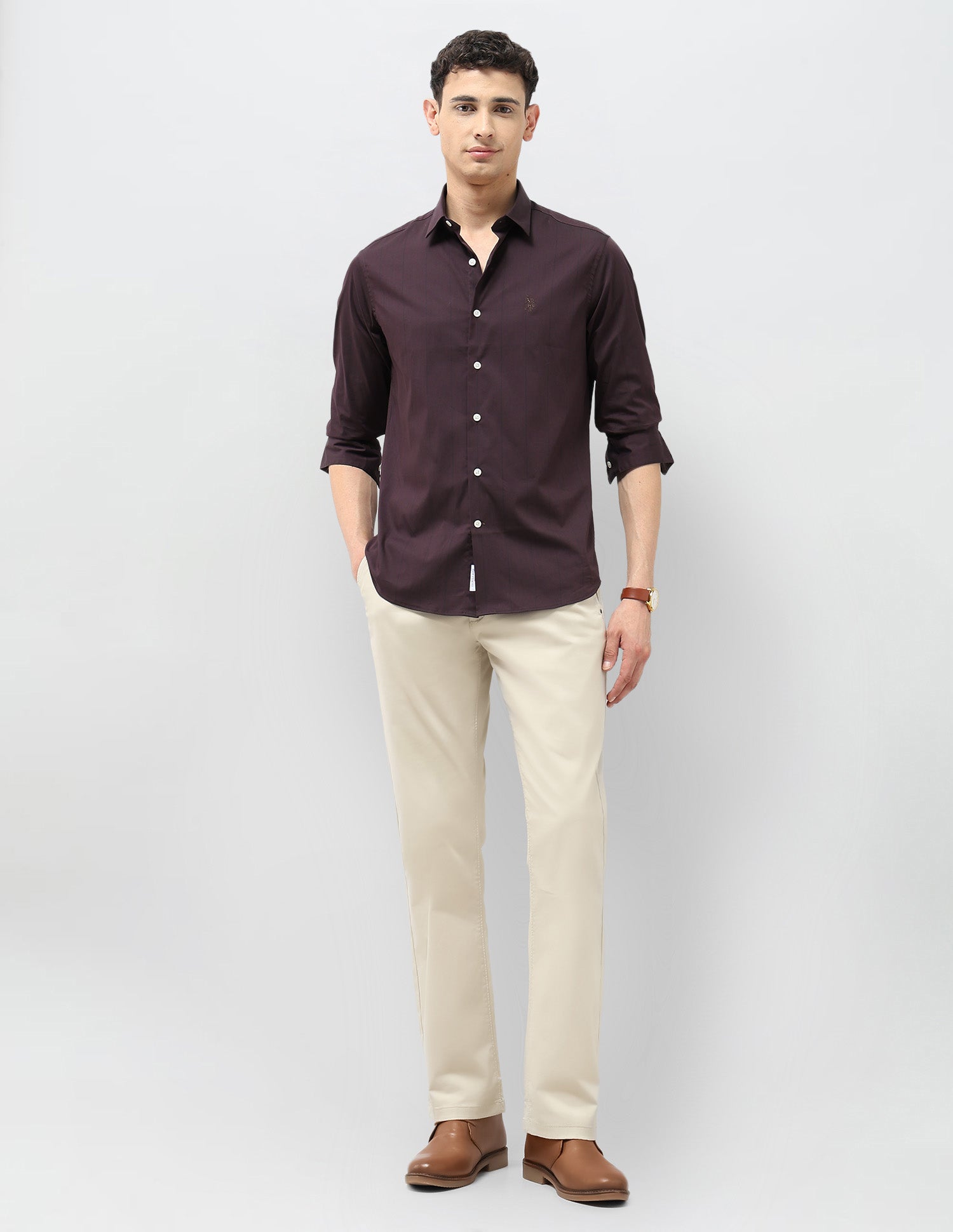 Twill Tailored Fit Shirt Wine - U.S. POLO ASSN. | Large