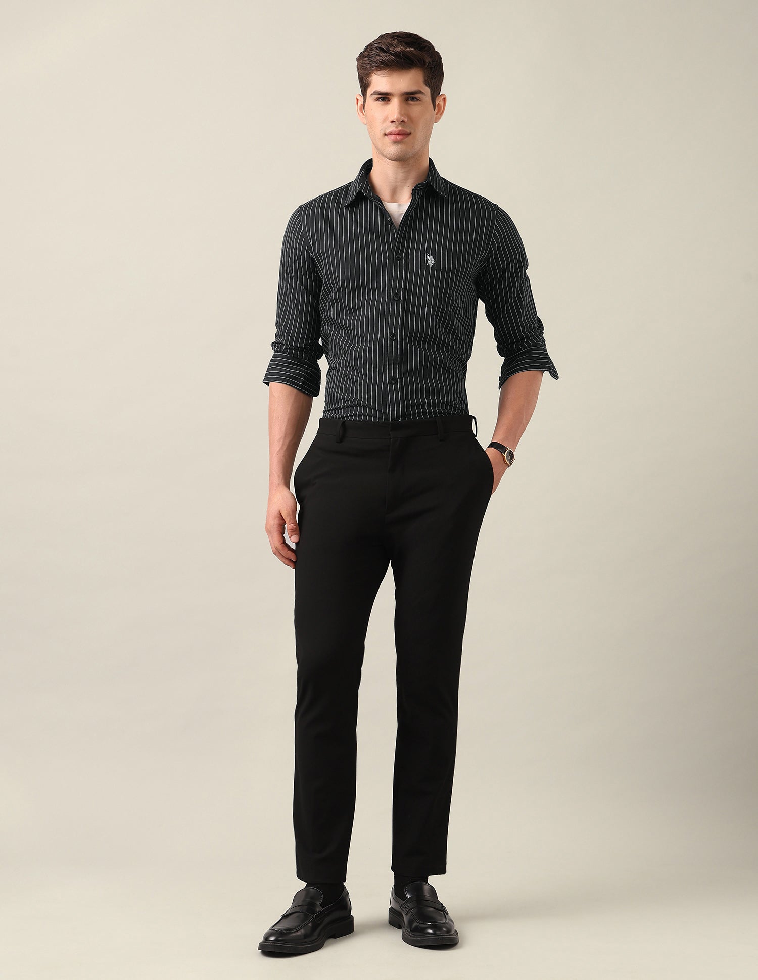 Pinstriped Twill Shirt Black - U.S. Polo Assn. India | Large