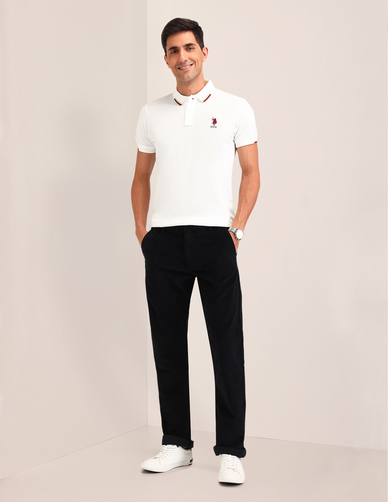 Riley Straight Fit Corduroy Trousers Black - U.S. Polo Assn. India | Large