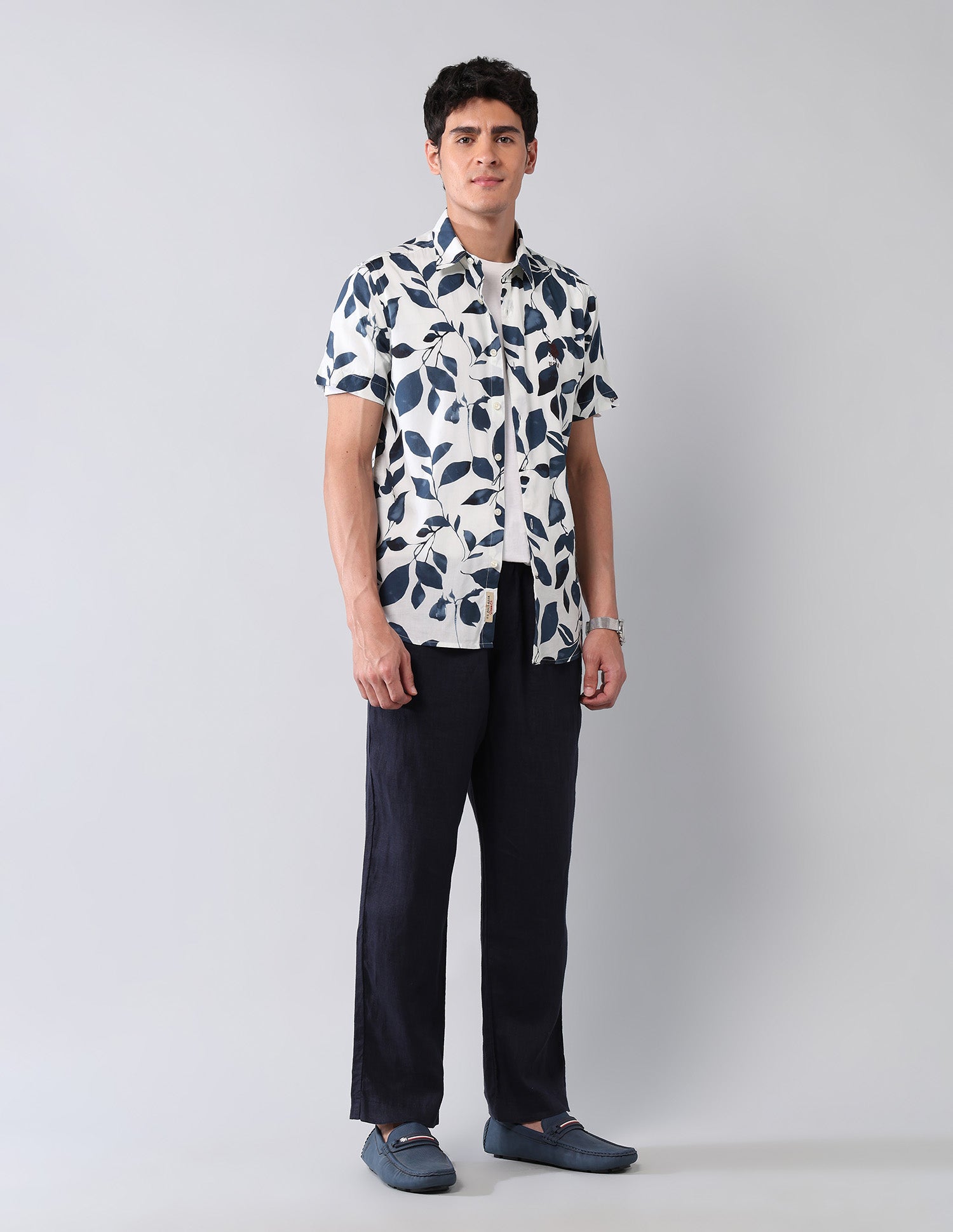 Tropical Printed Poplin Shirt Off White - U.S. Polo Assn. India | Large