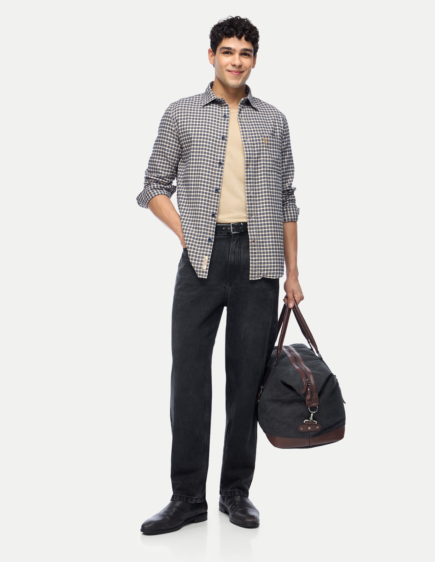 Plaid Checked Twill Shirt Beige - U.S. Polo Assn. India | Large